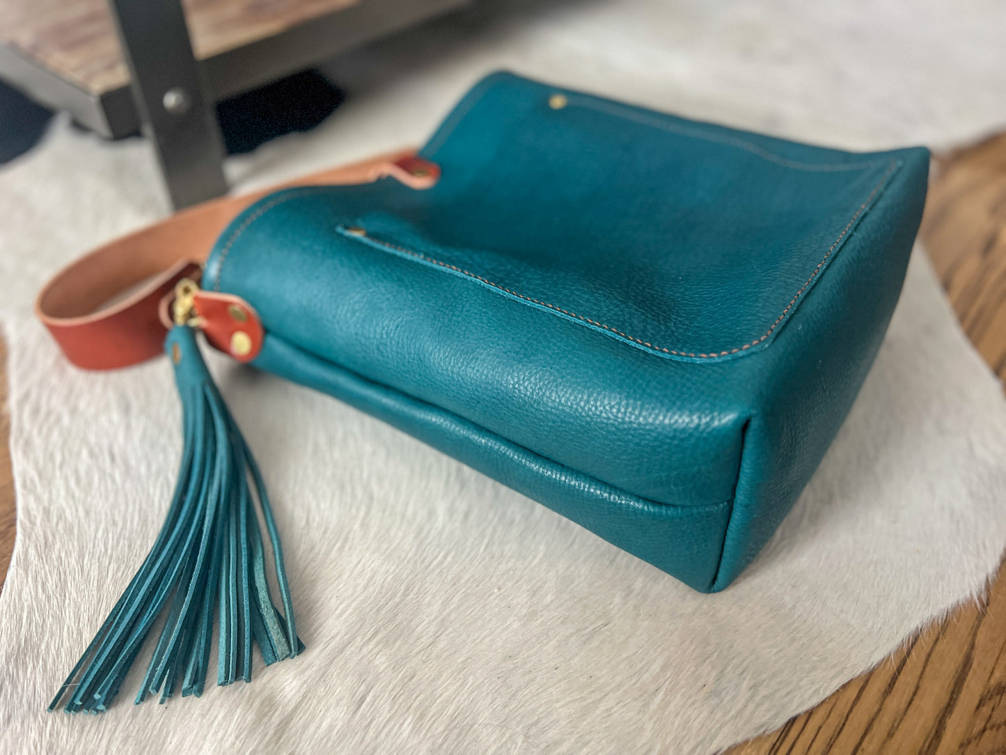 Bennett Bucket in Italian Blue Jeans Full Grain Leather