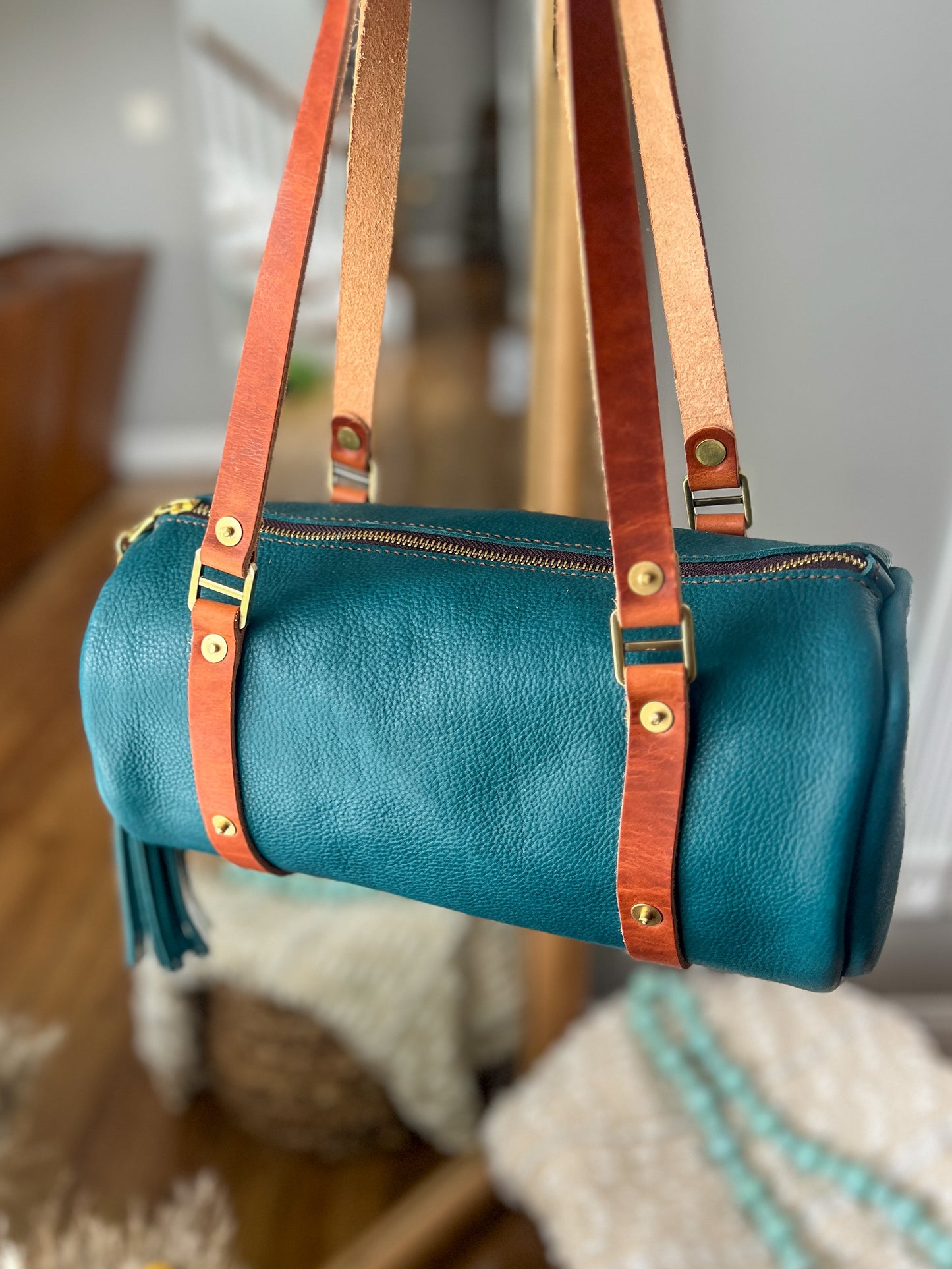 Bren Barrel in Italian Jeans Full Grain Leather