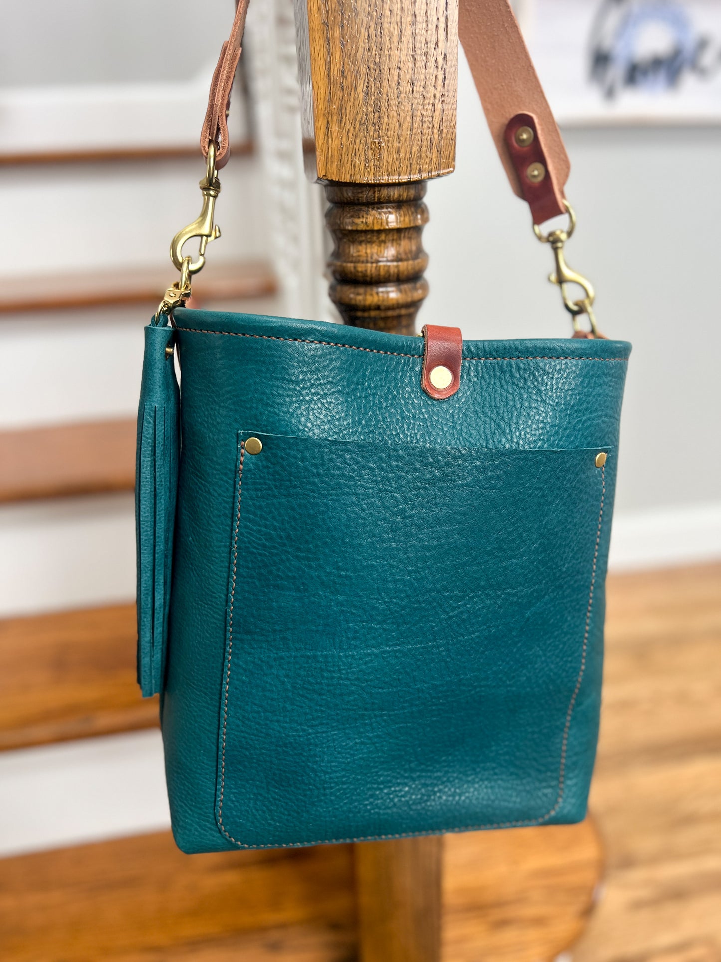 Bennett Bucket in Italian Blue Jeans Full Grain Leather
