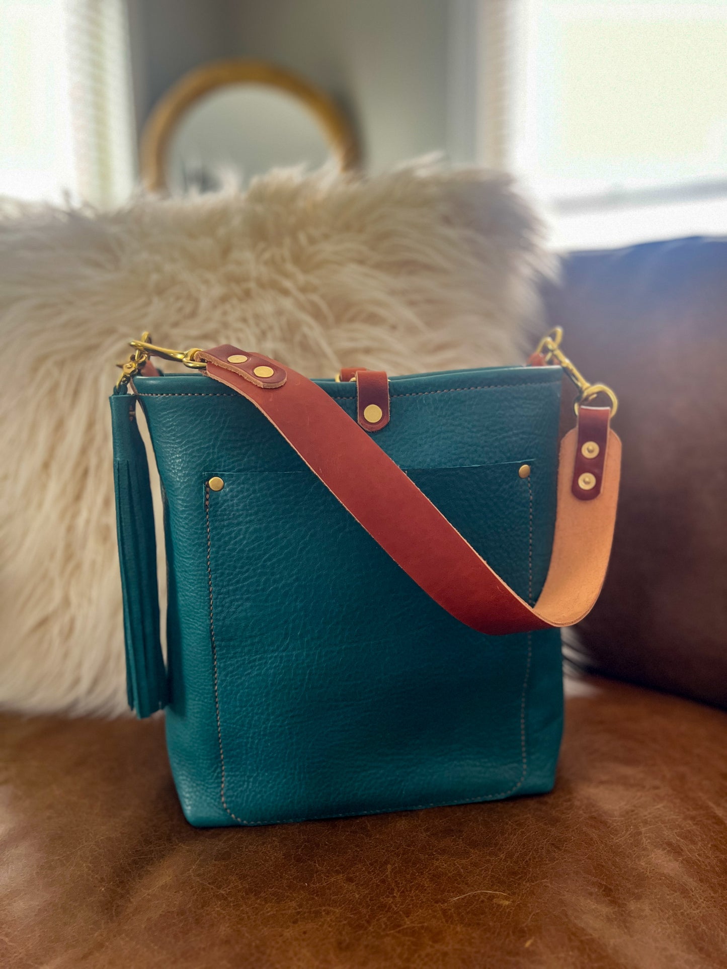 Bennett Bucket in Italian Blue Jeans Full Grain Leather