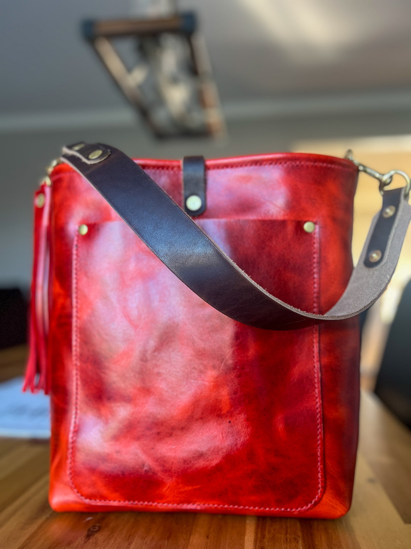 Bennett Bucket in Chili Pepper Full Grain Leather