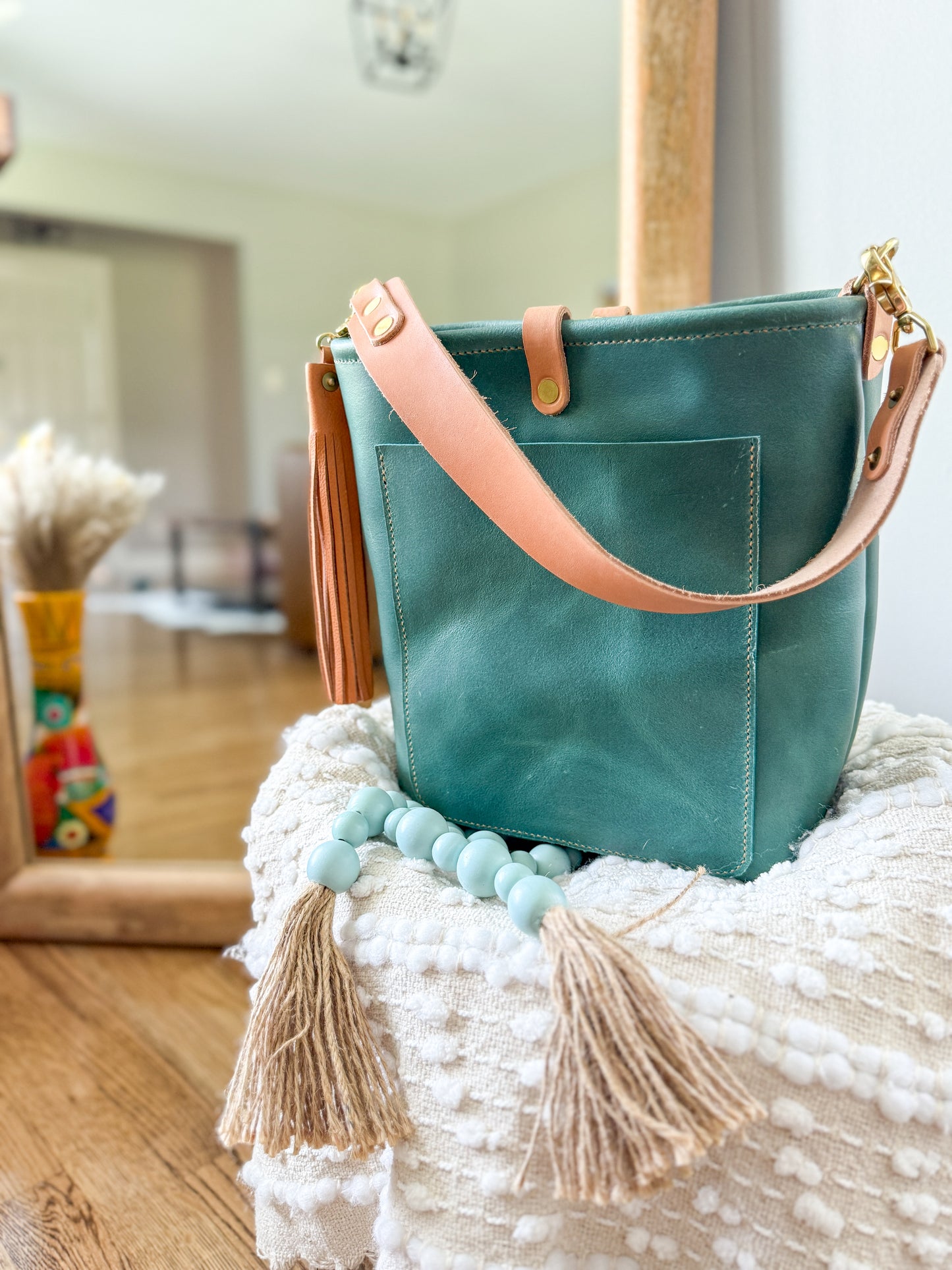 Bennett Bucket in Aqua Pearl Horween