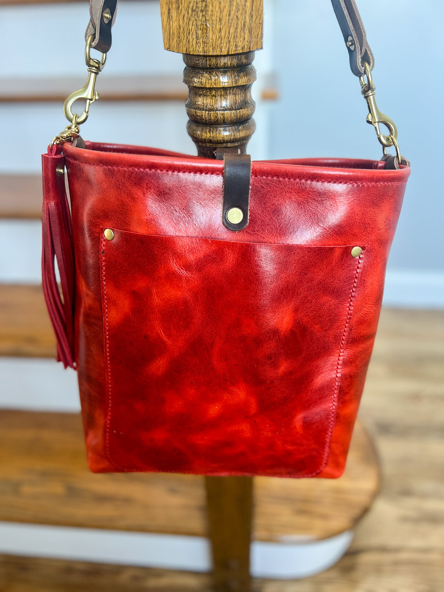 Bennett Bucket in Chili Pepper Full Grain Leather