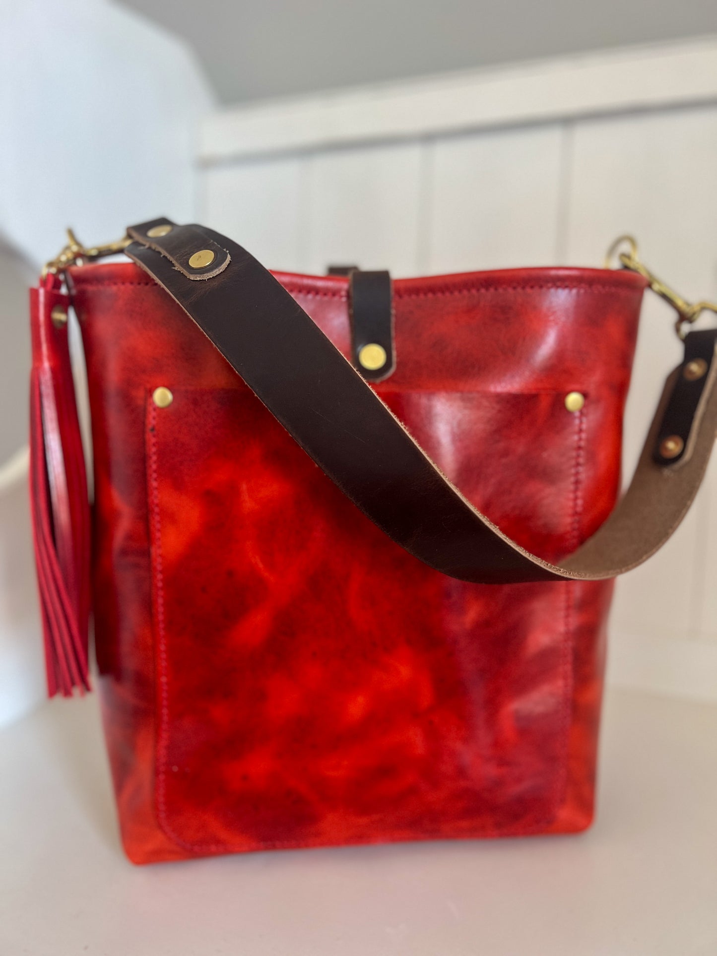 Bennett Bucket in Chili Pepper Full Grain Leather