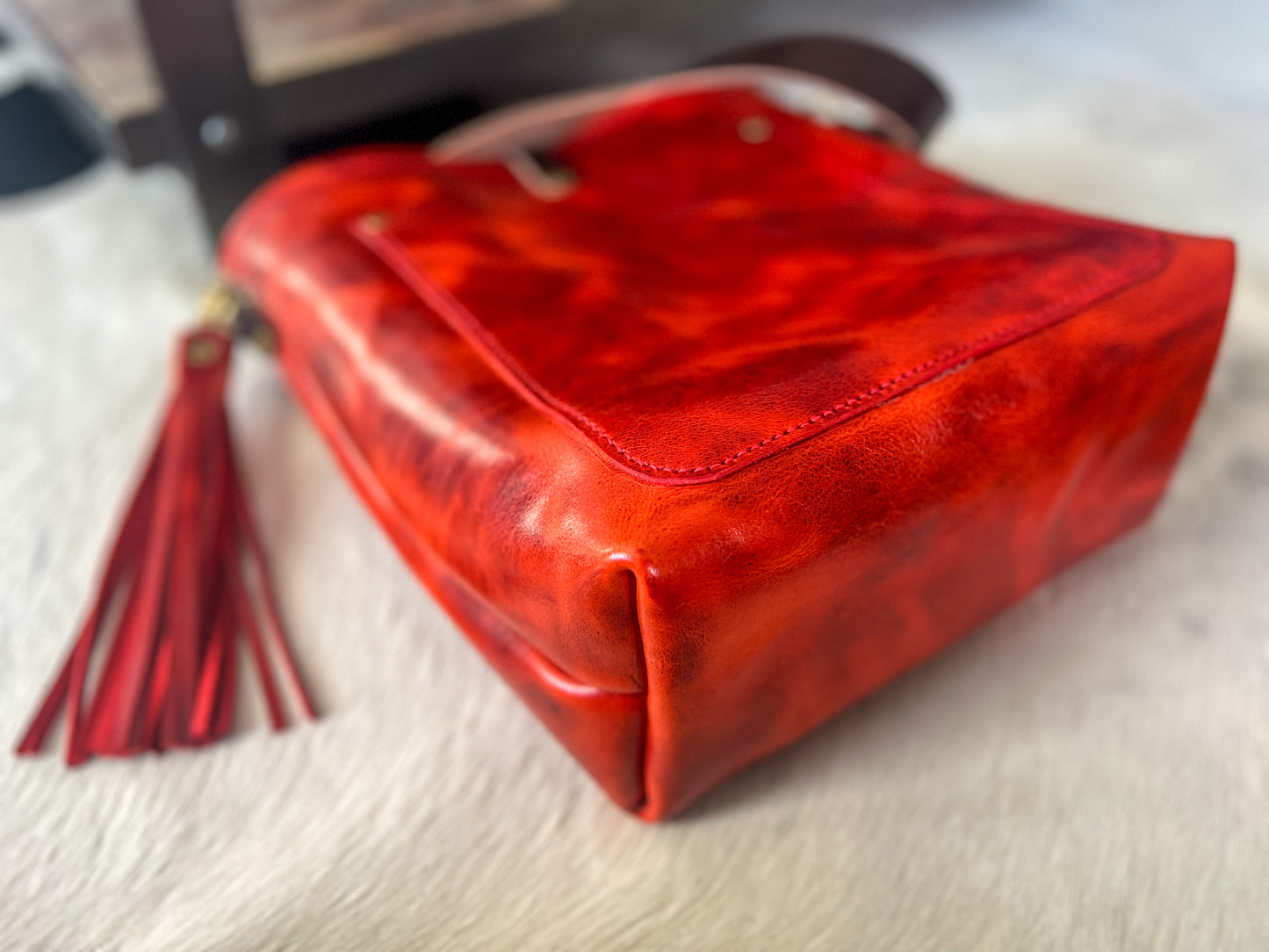 Bennett Bucket in Chili Pepper Full Grain Leather
