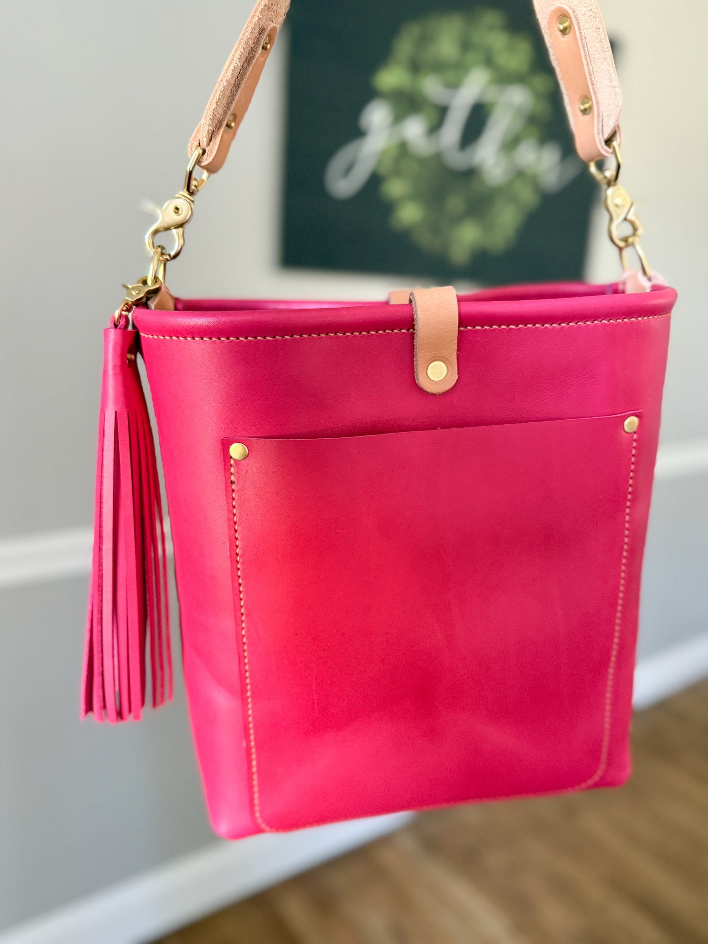Bennett Bucket in Fuscia Vachetta (non-milled)