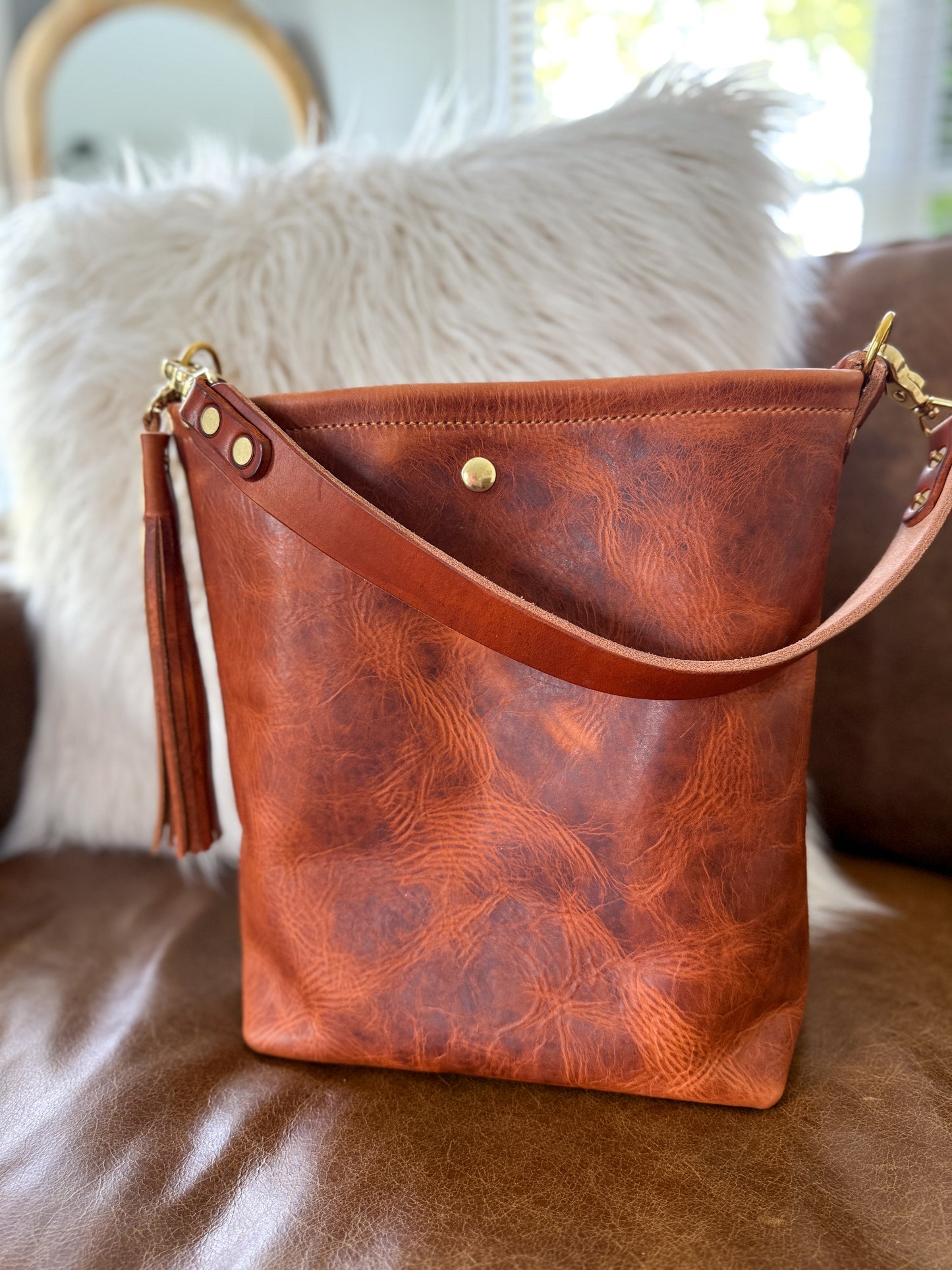 Braxton Bucket in Horween Natural Derby