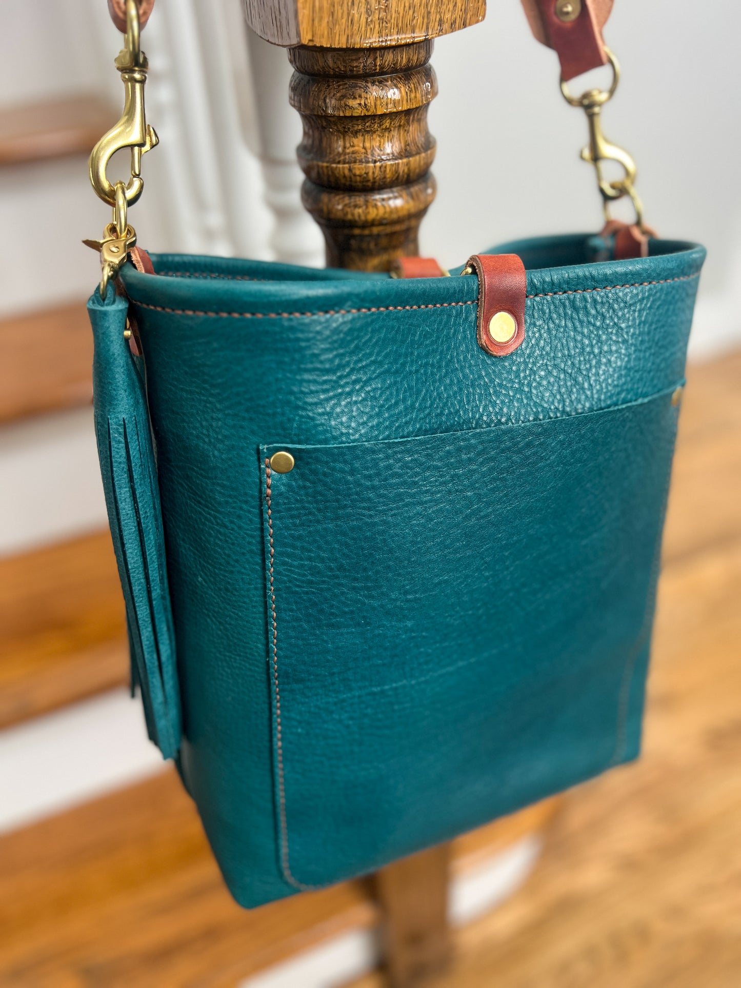 Bennett Bucket in Italian Blue Jeans Full Grain Leather