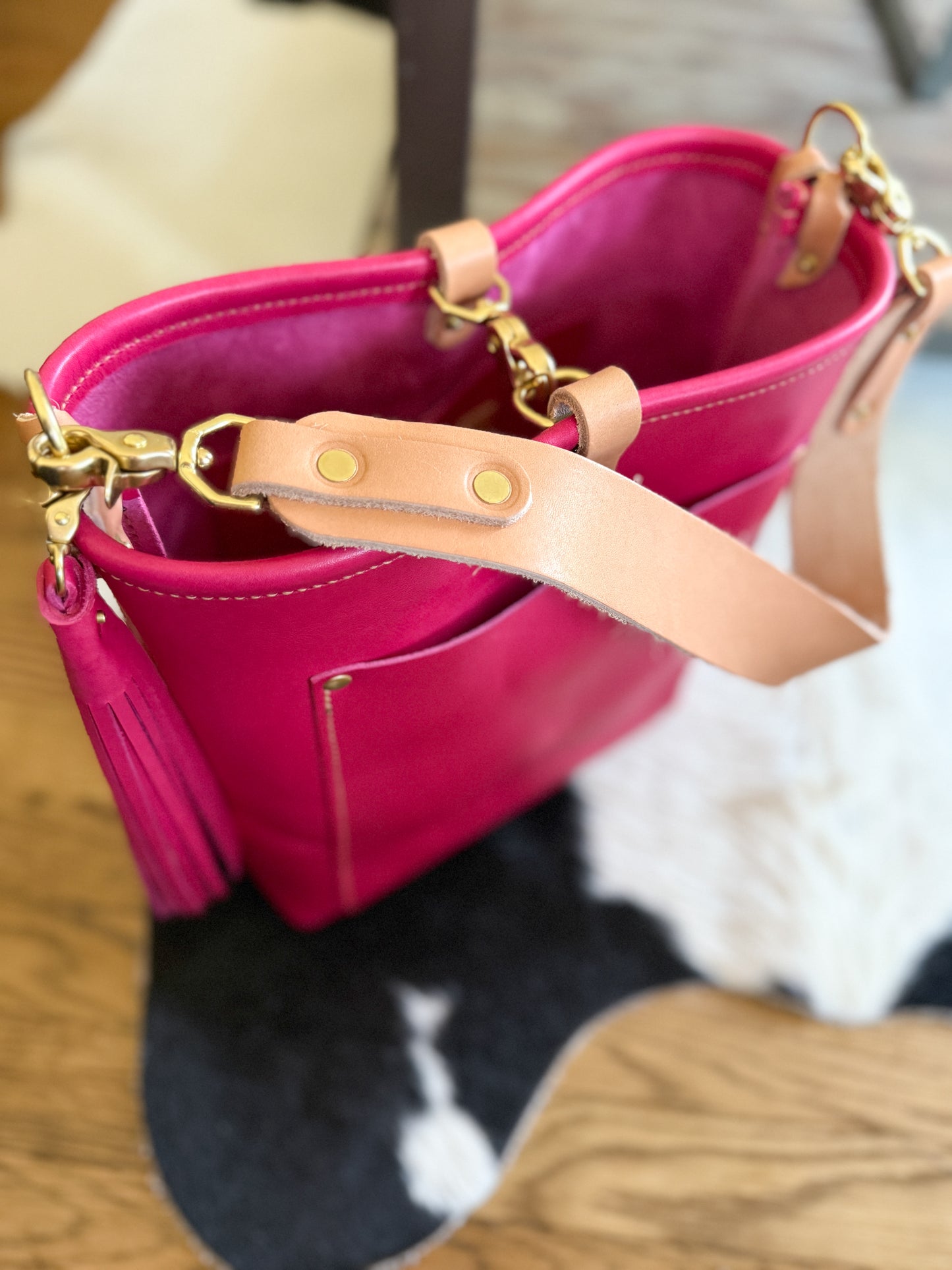 Bennett Bucket in Fuscia Vachetta (non-milled)