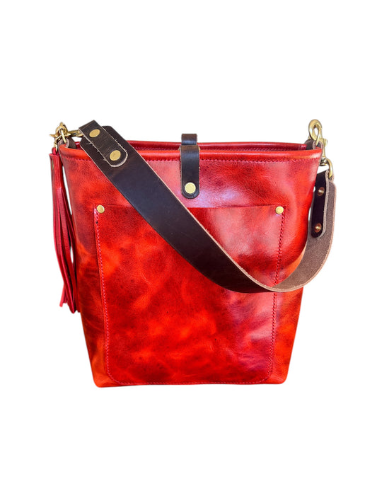 Bennett Bucket in Chili Pepper Full Grain Leather