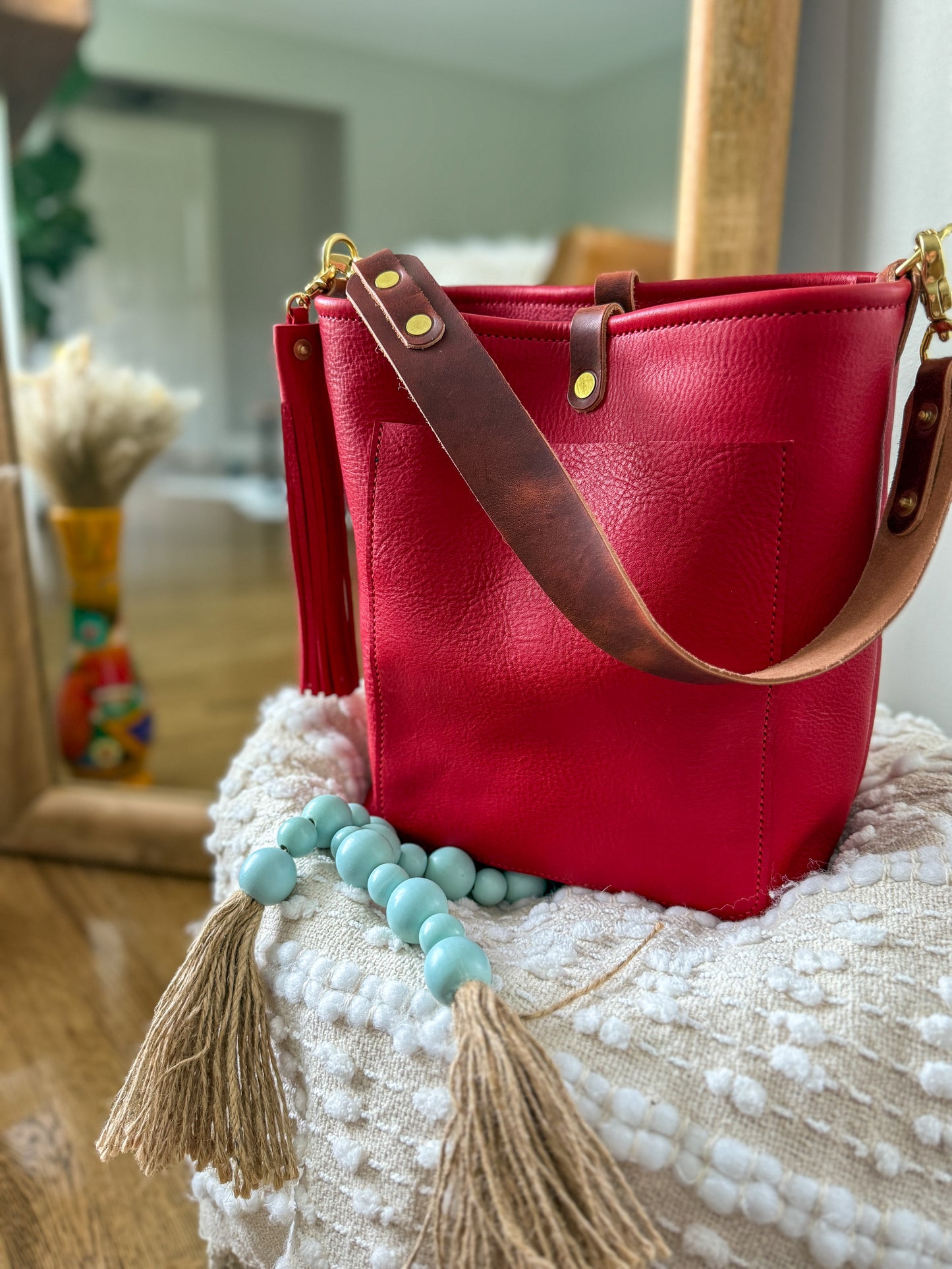 Bennett Bucket in Ruby Vachetta