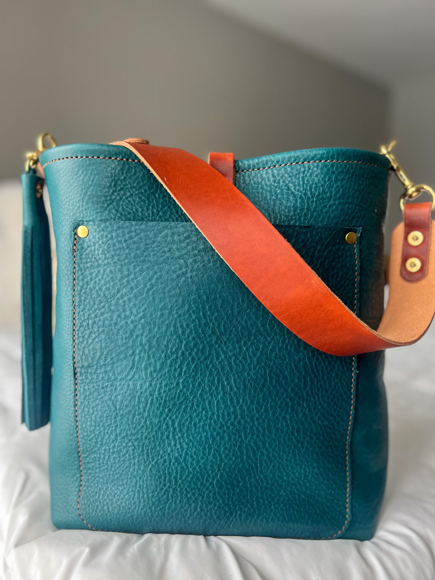 Bennett Bucket in Italian Blue Jeans Full Grain Leather