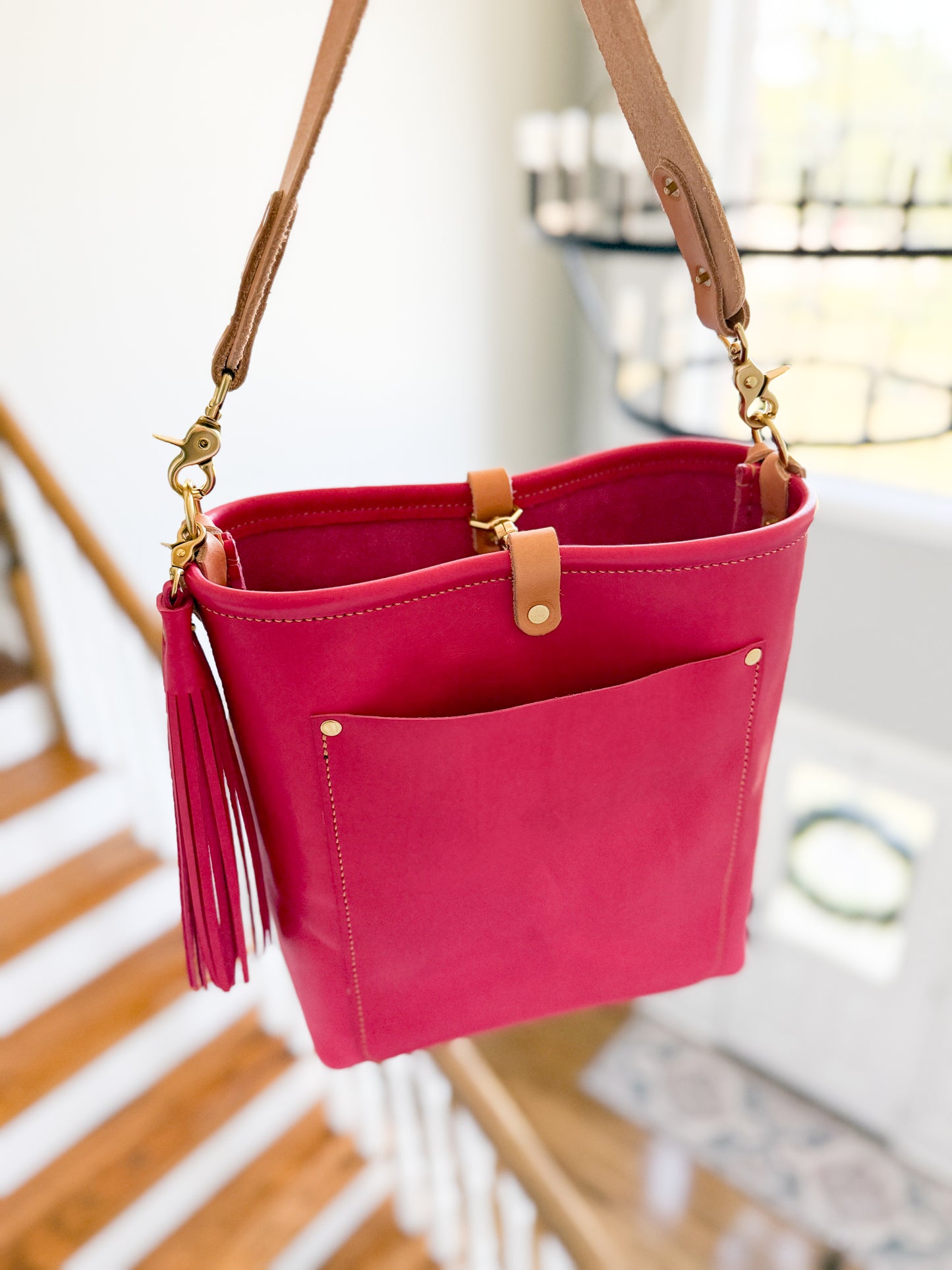 Bennett Bucket in Fuscia Vachetta (non-milled)
