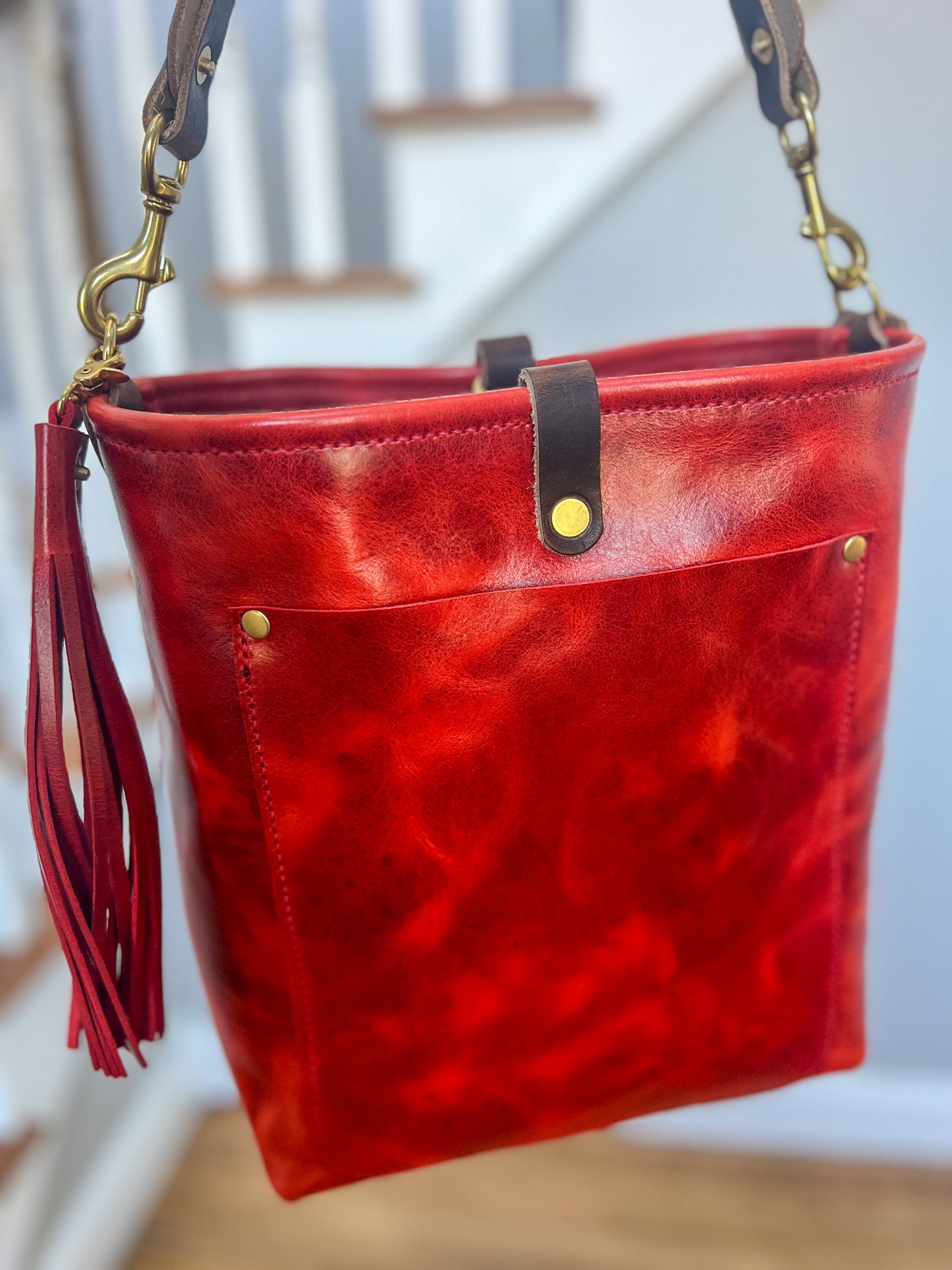Bennett Bucket in Chili Pepper Full Grain Leather