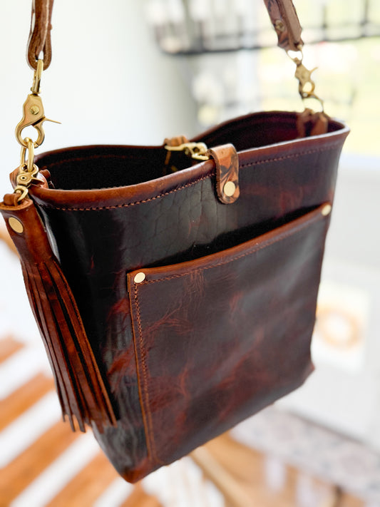 Bennett Bucket in Coffee Full Grain Bison Leather w/Dyed Strap