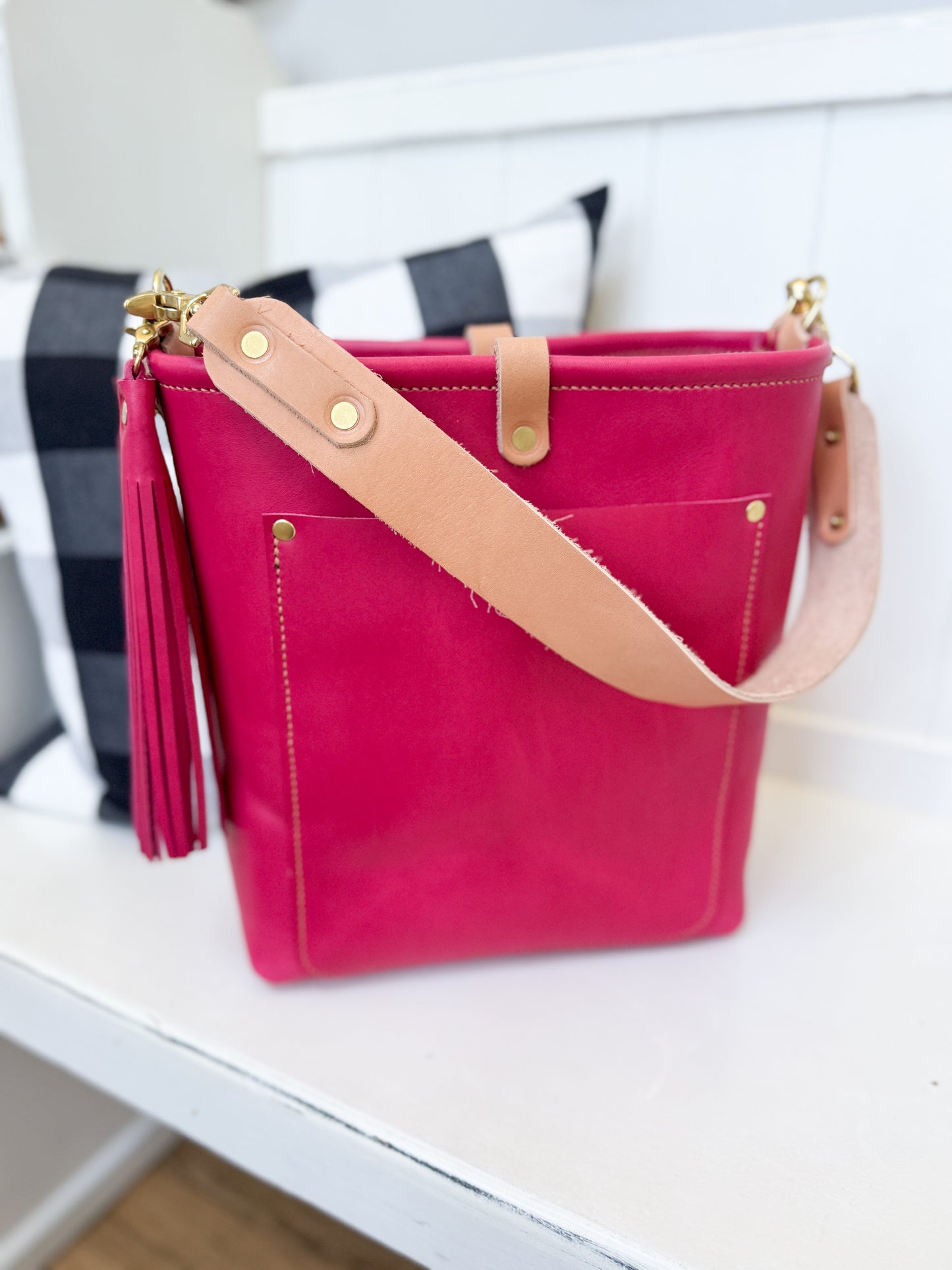 Bennett Bucket in Fuscia Vachetta (non-milled)