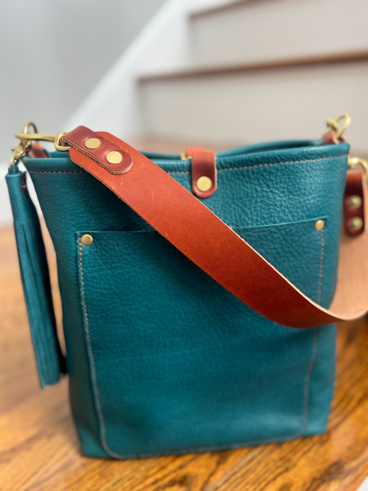 Bennett Bucket in Italian Blue Jeans Full Grain Leather