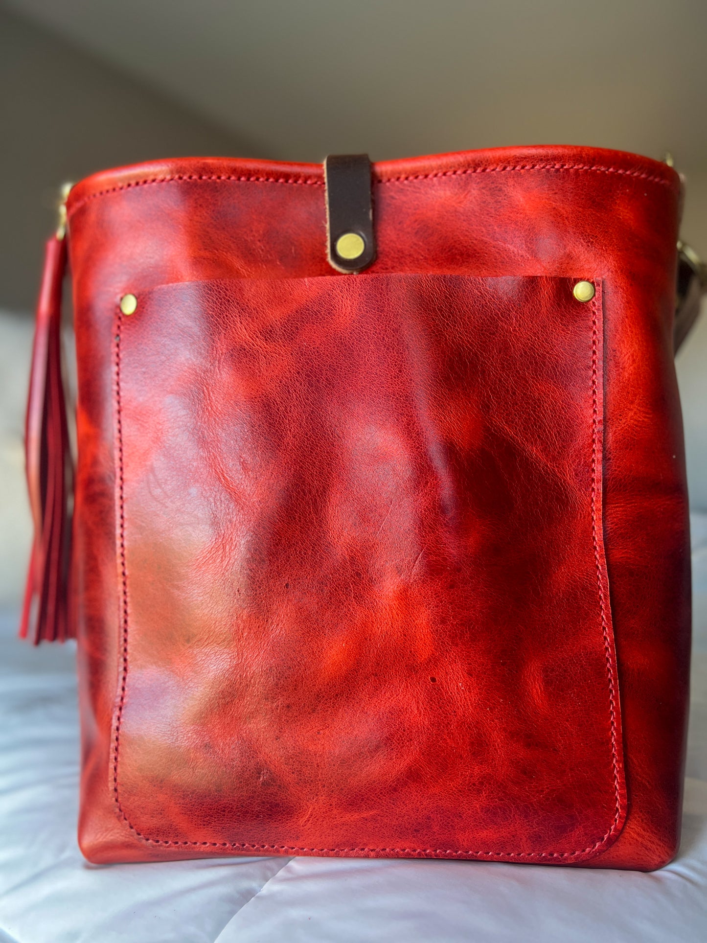 Bennett Bucket in Chili Pepper Full Grain Leather