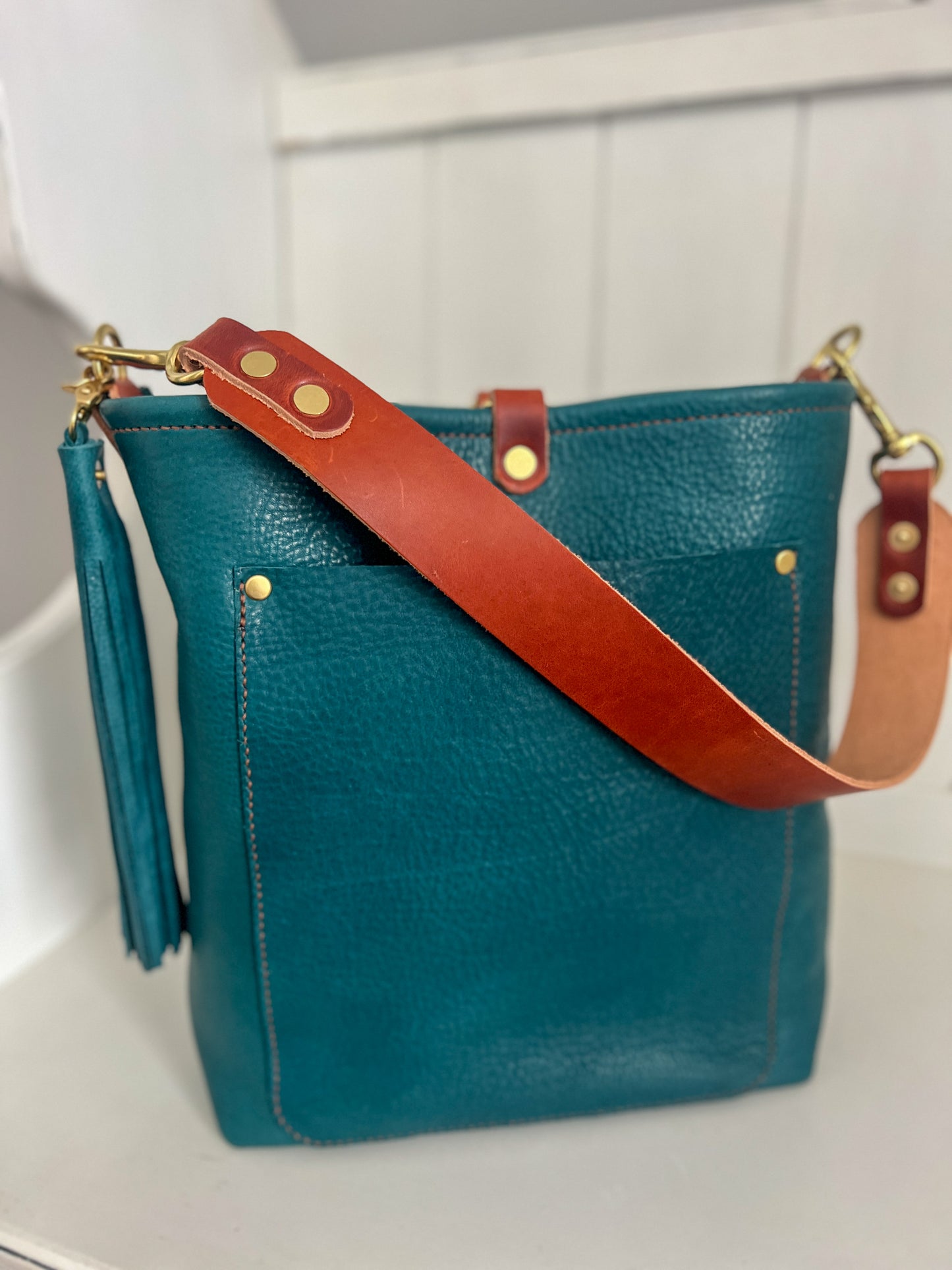 Bennett Bucket in Italian Blue Jeans Full Grain Leather