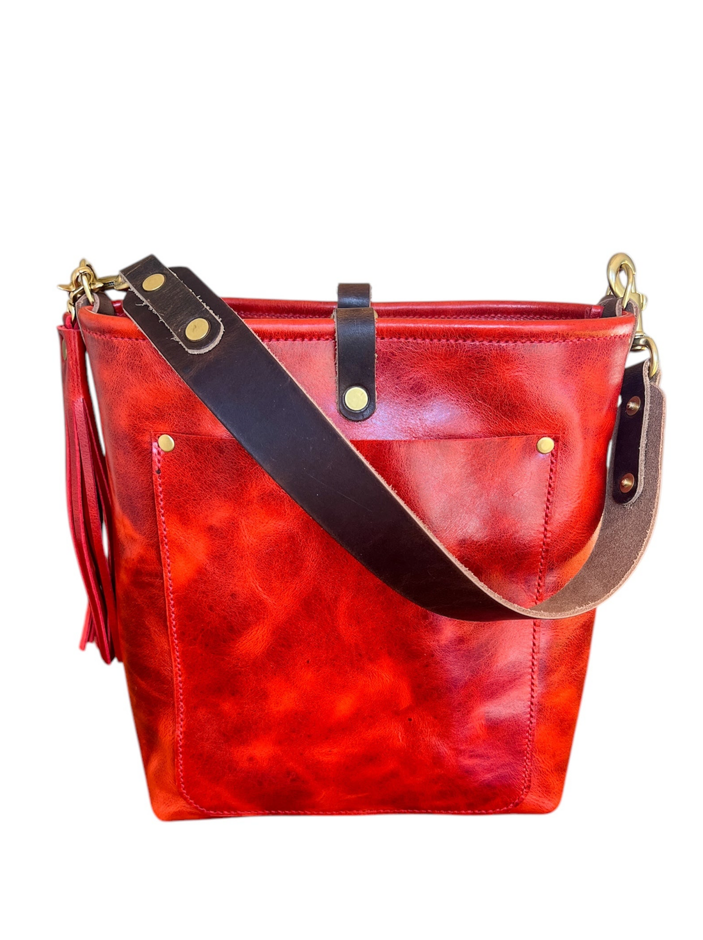 Bennett Bucket in Chili Pepper Full Grain Leather