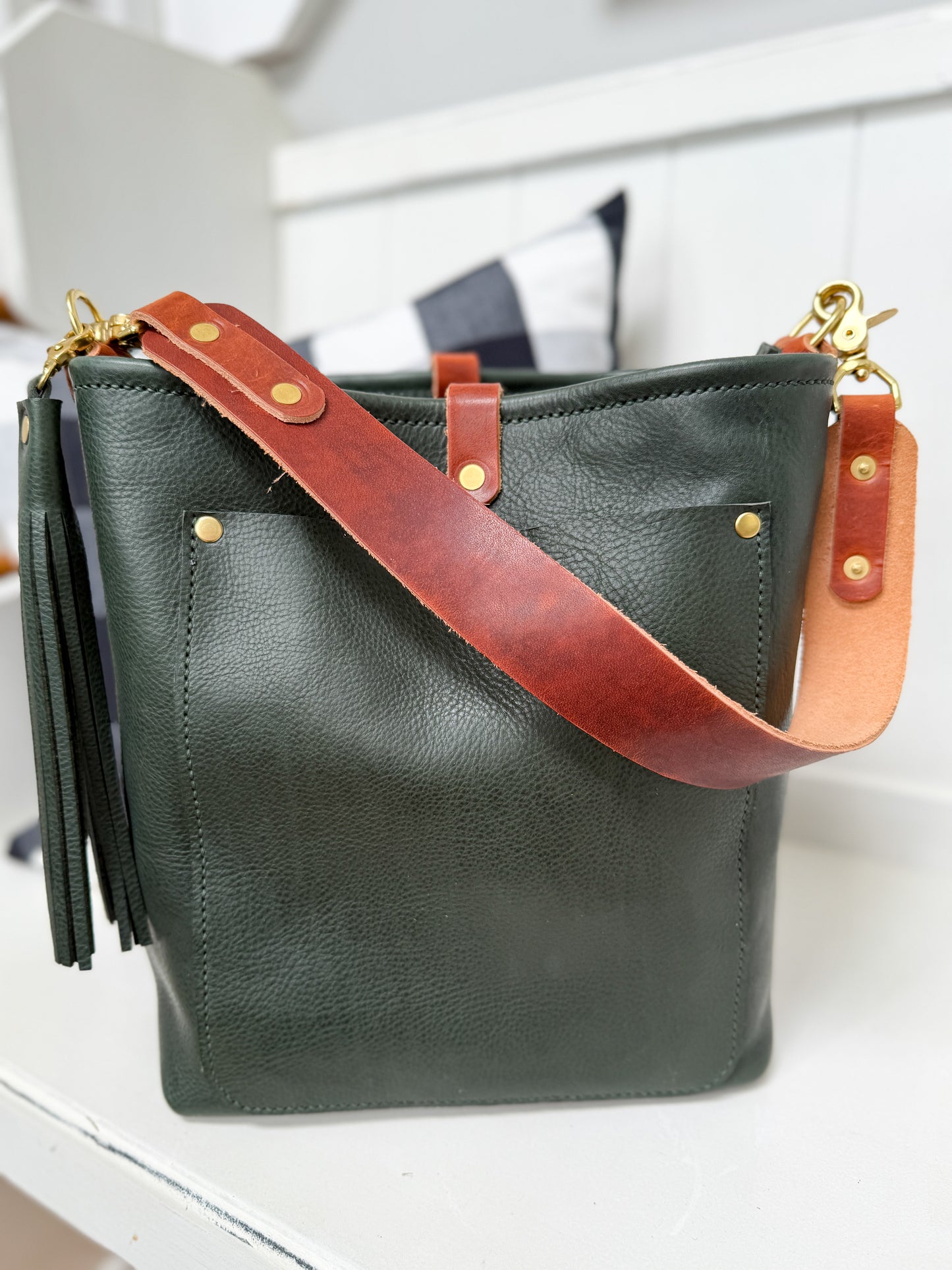 Bennett Bucket in Evergreen Vachetta