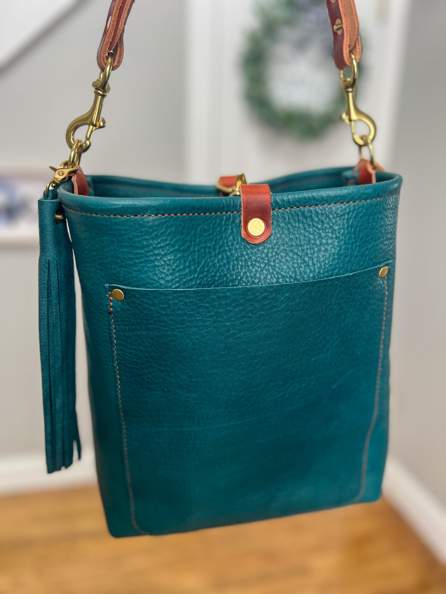 Bennett Bucket in Italian Blue Jeans Full Grain Leather