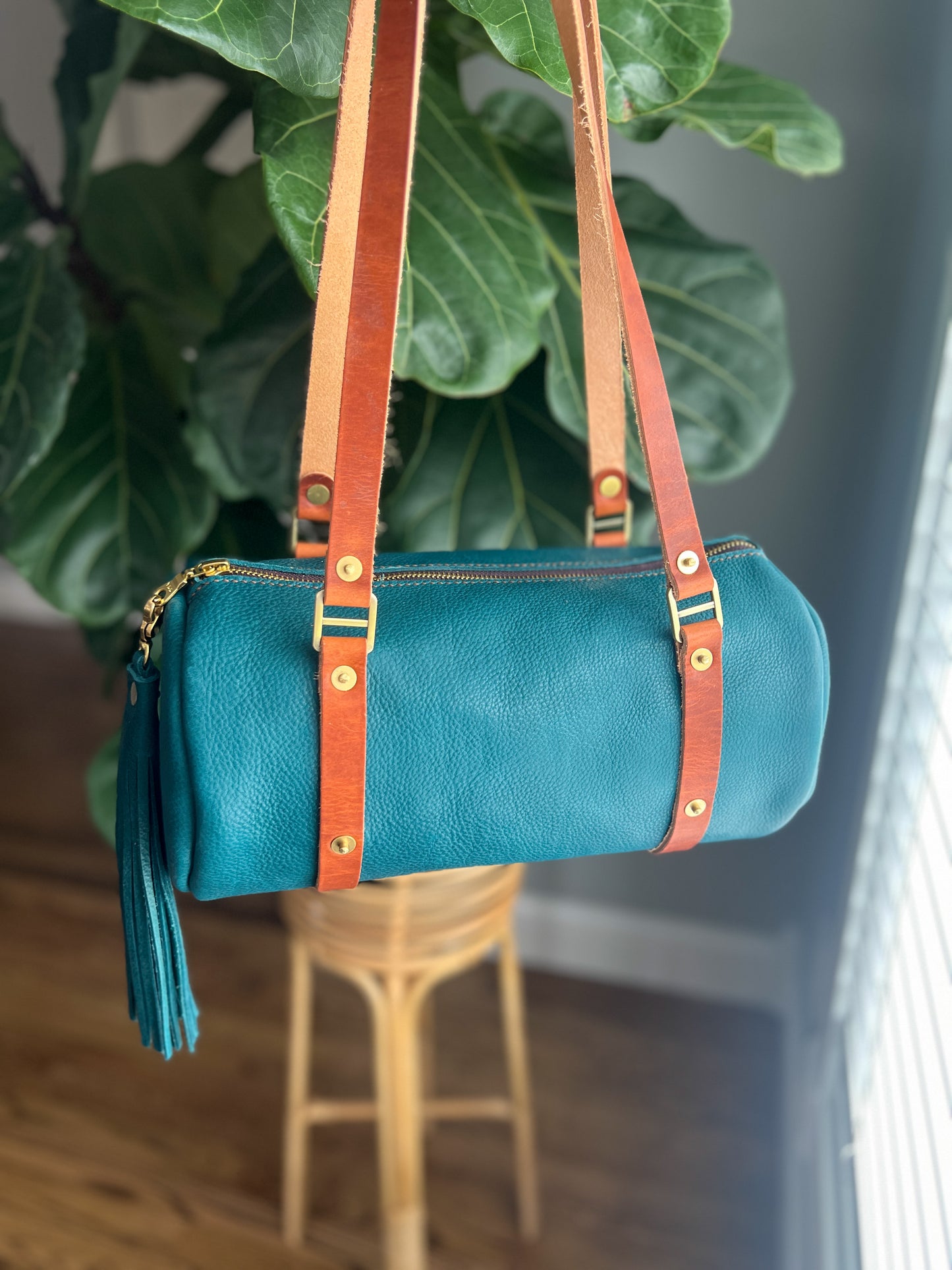 Bren Barrel in Italian Jeans Full Grain Leather