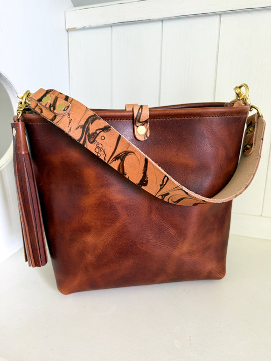 Hobo Bucket in Horween Brown Nut Dublin w/Candy Strap