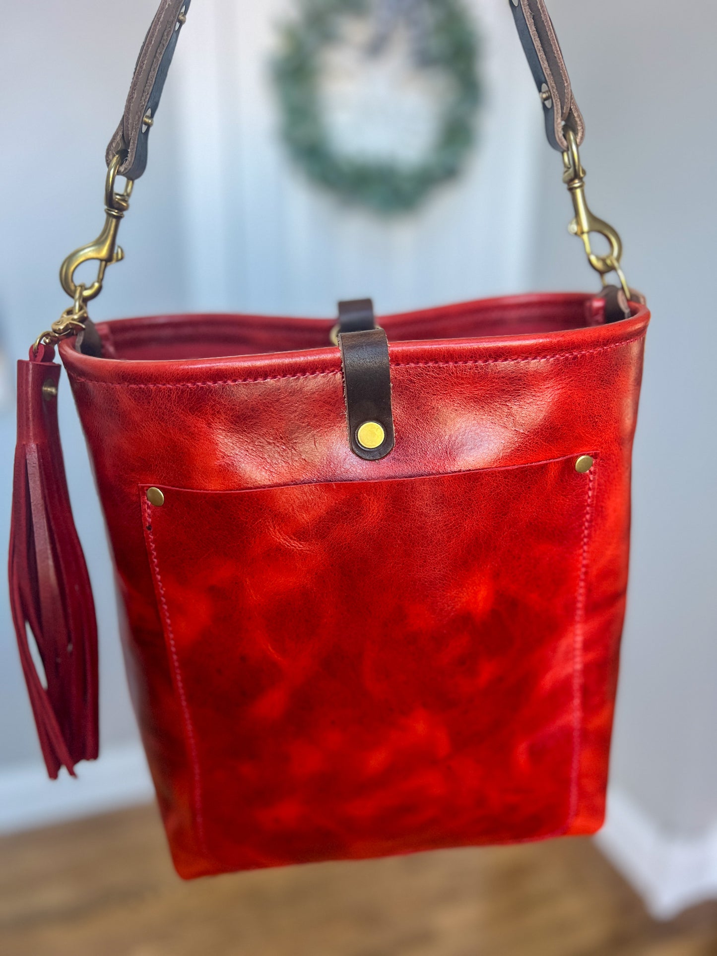 Bennett Bucket in Chili Pepper Full Grain Leather