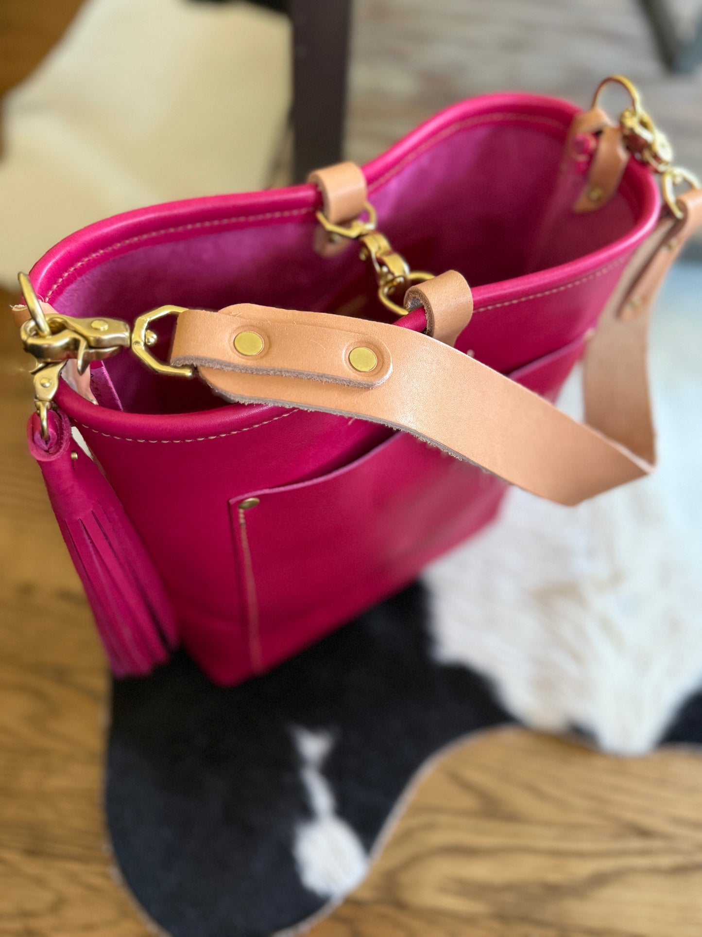 Bennett Bucket in Fuscia Vachetta (non-milled)