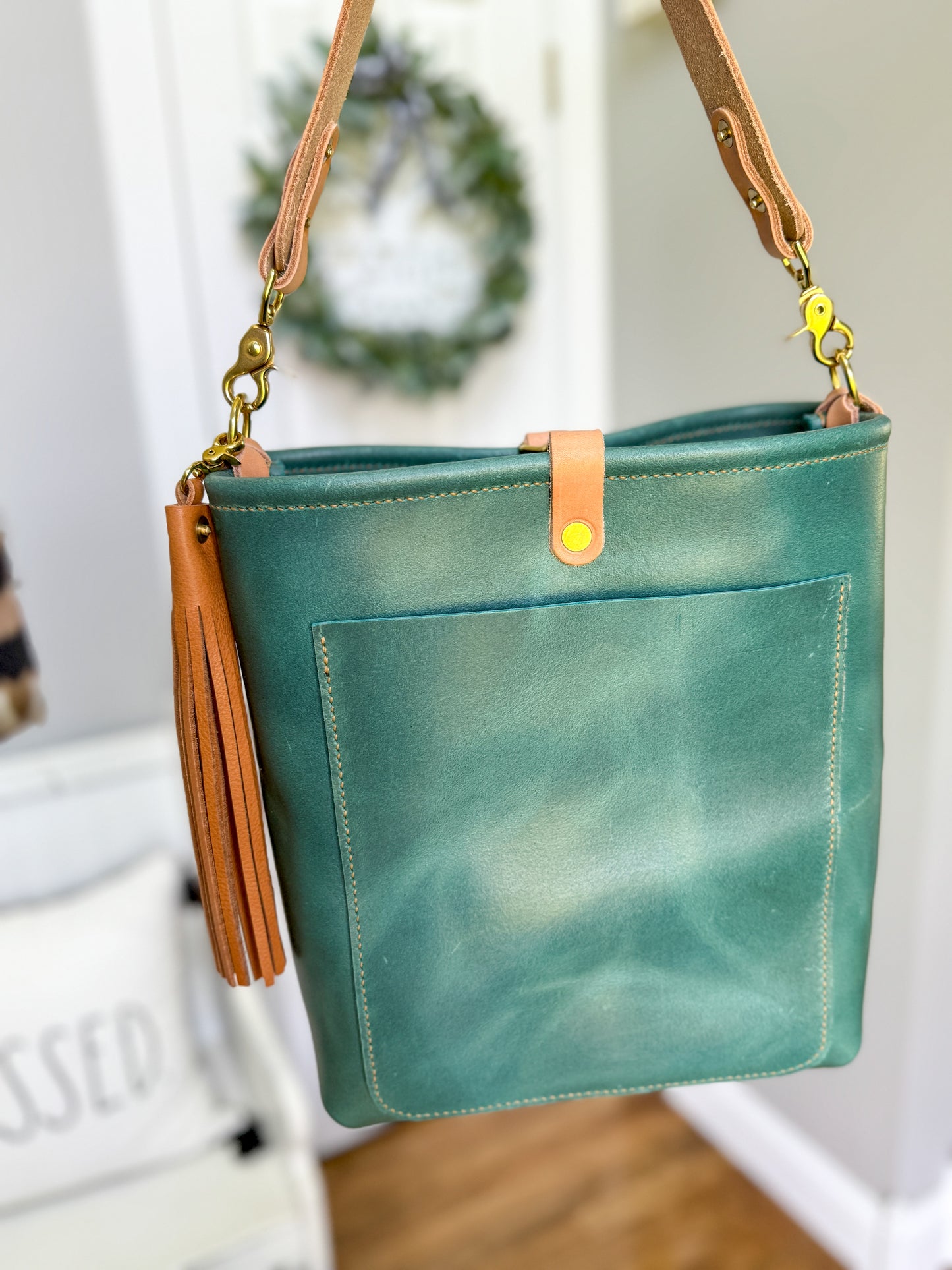 Bennett Bucket in Aqua Pearl Horween