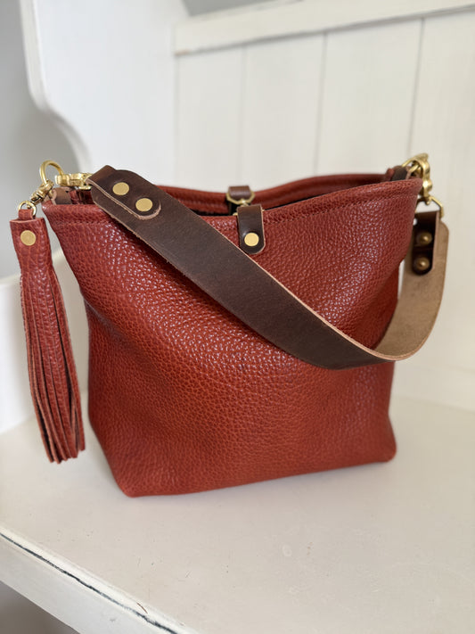 Hobo Bucket in Chestnut Full Grain Bison Leather