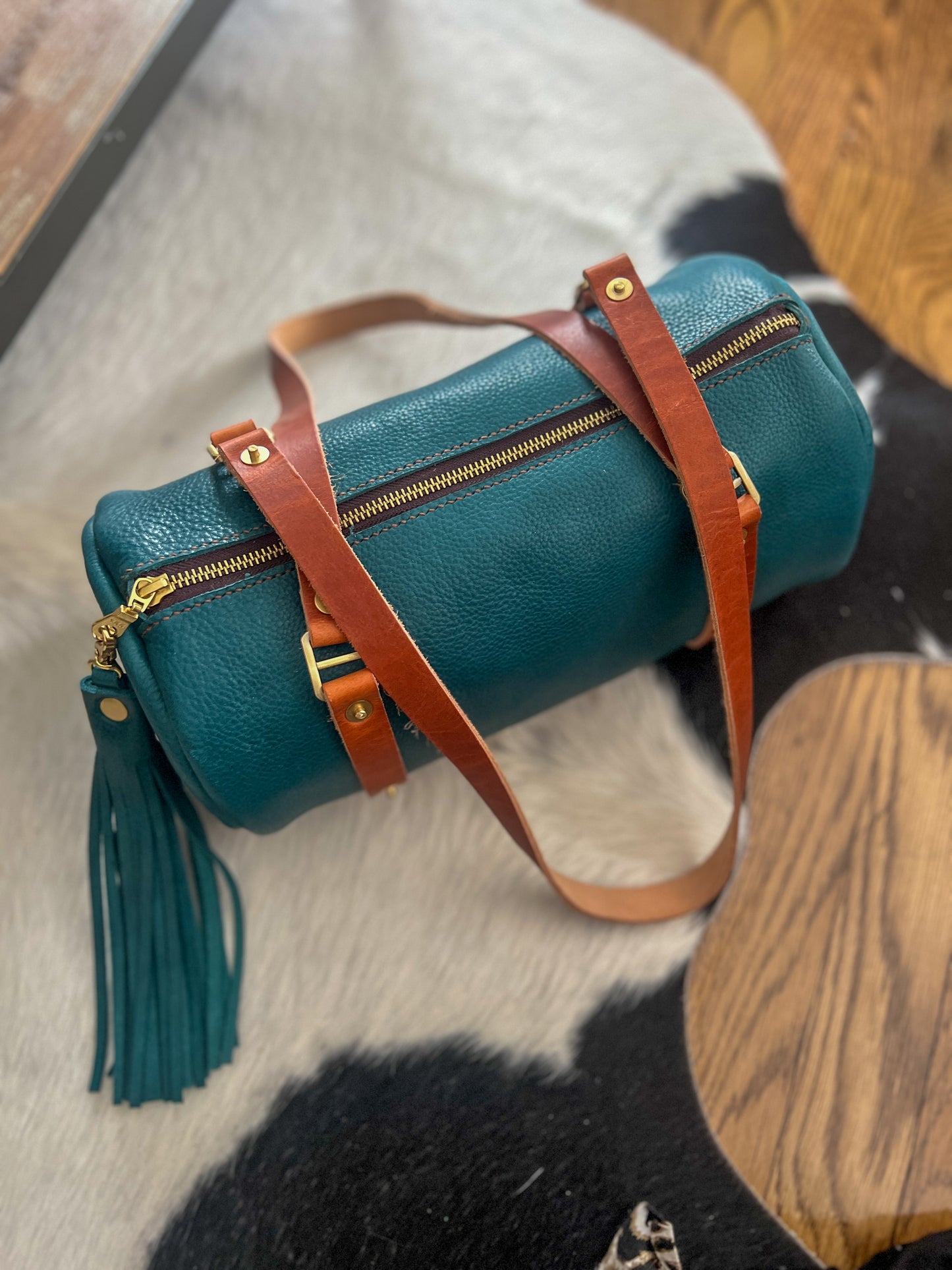 Bren Barrel in Italian Jeans Full Grain Leather