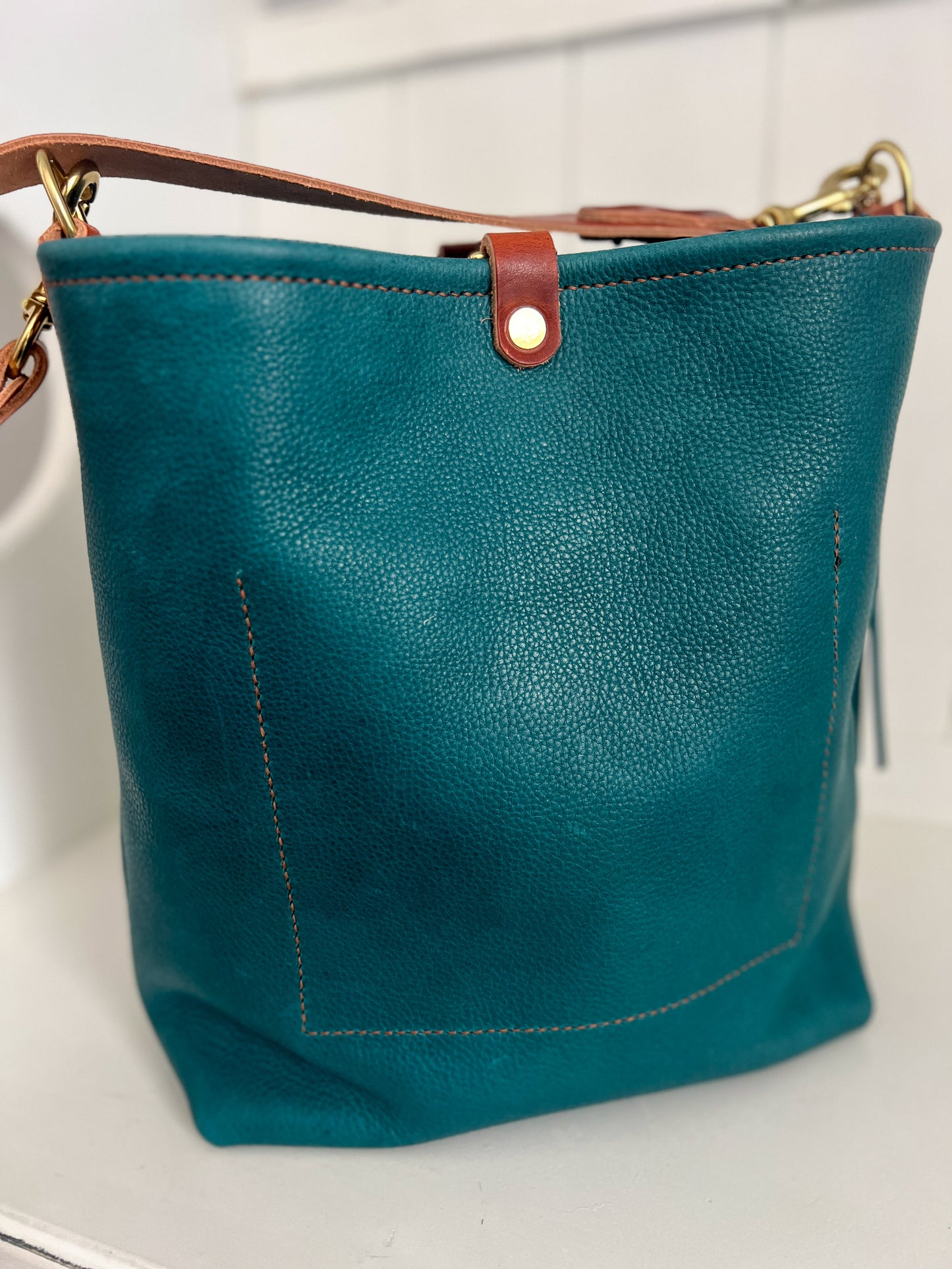 Bennett Bucket in Italian Blue Jeans Full Grain Leather