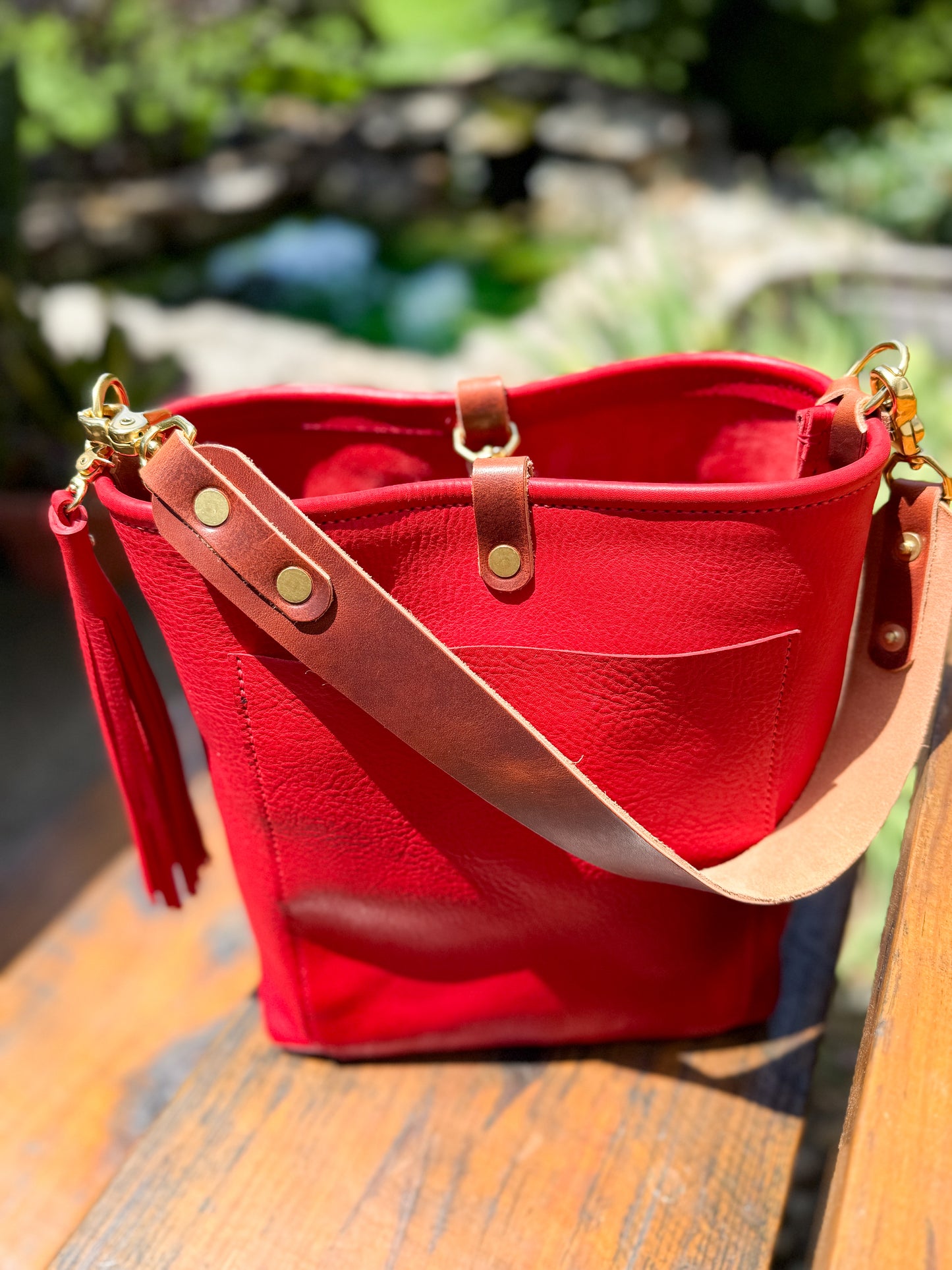 Bennett Bucket in Ruby Vachetta