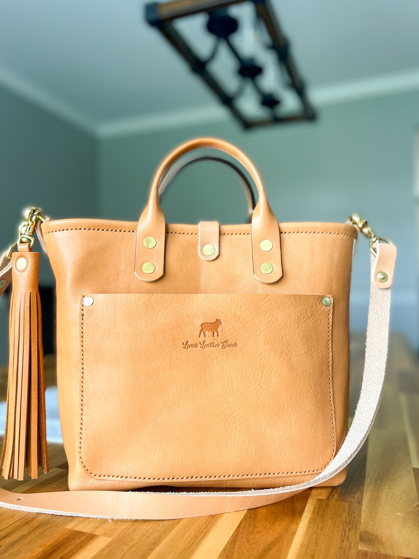 Brookie Medium Crossbody Tote in Natural Italian Full Grain Vegetable Tanned Leather