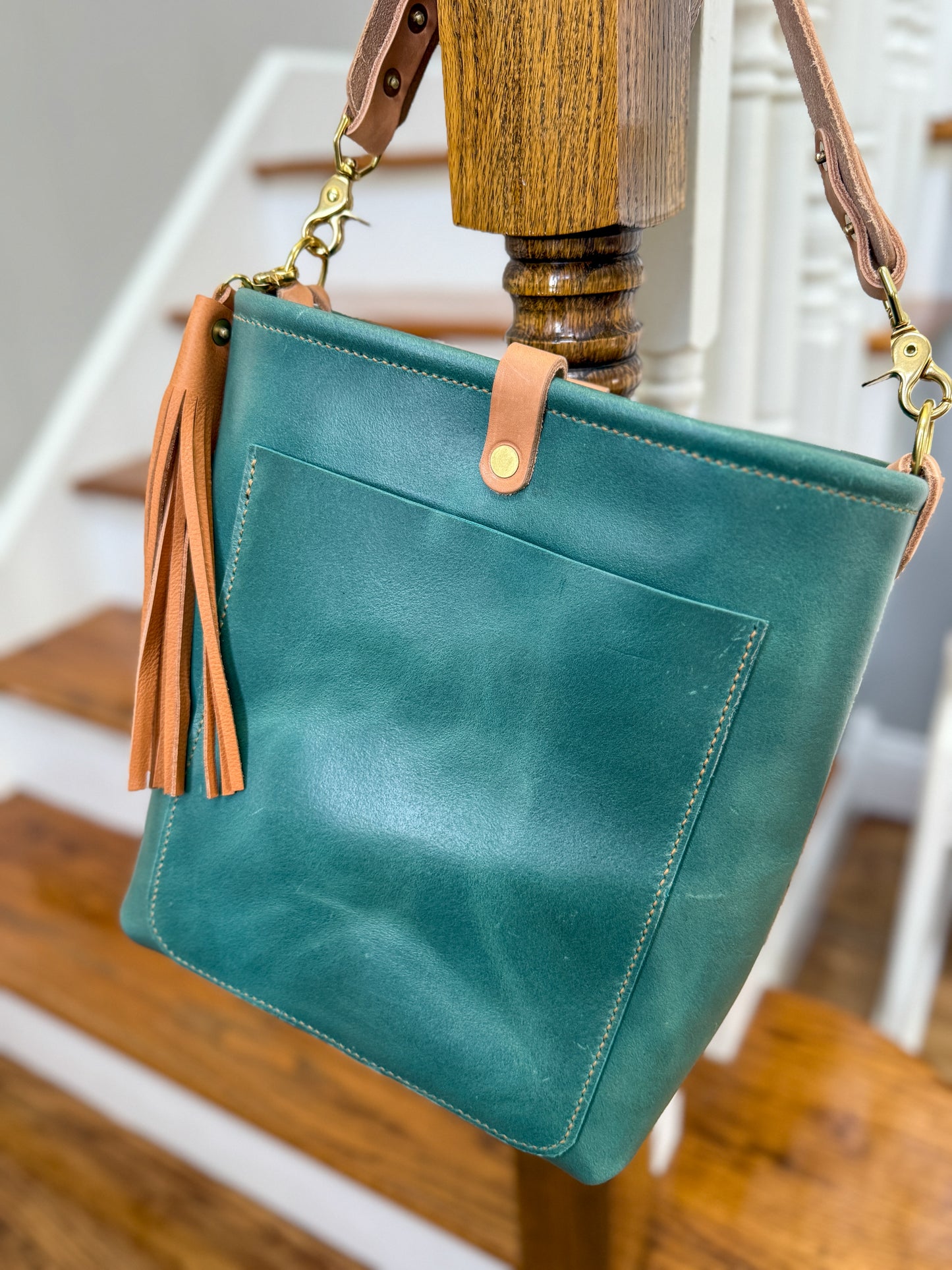 Bennett Bucket in Aqua Pearl Horween