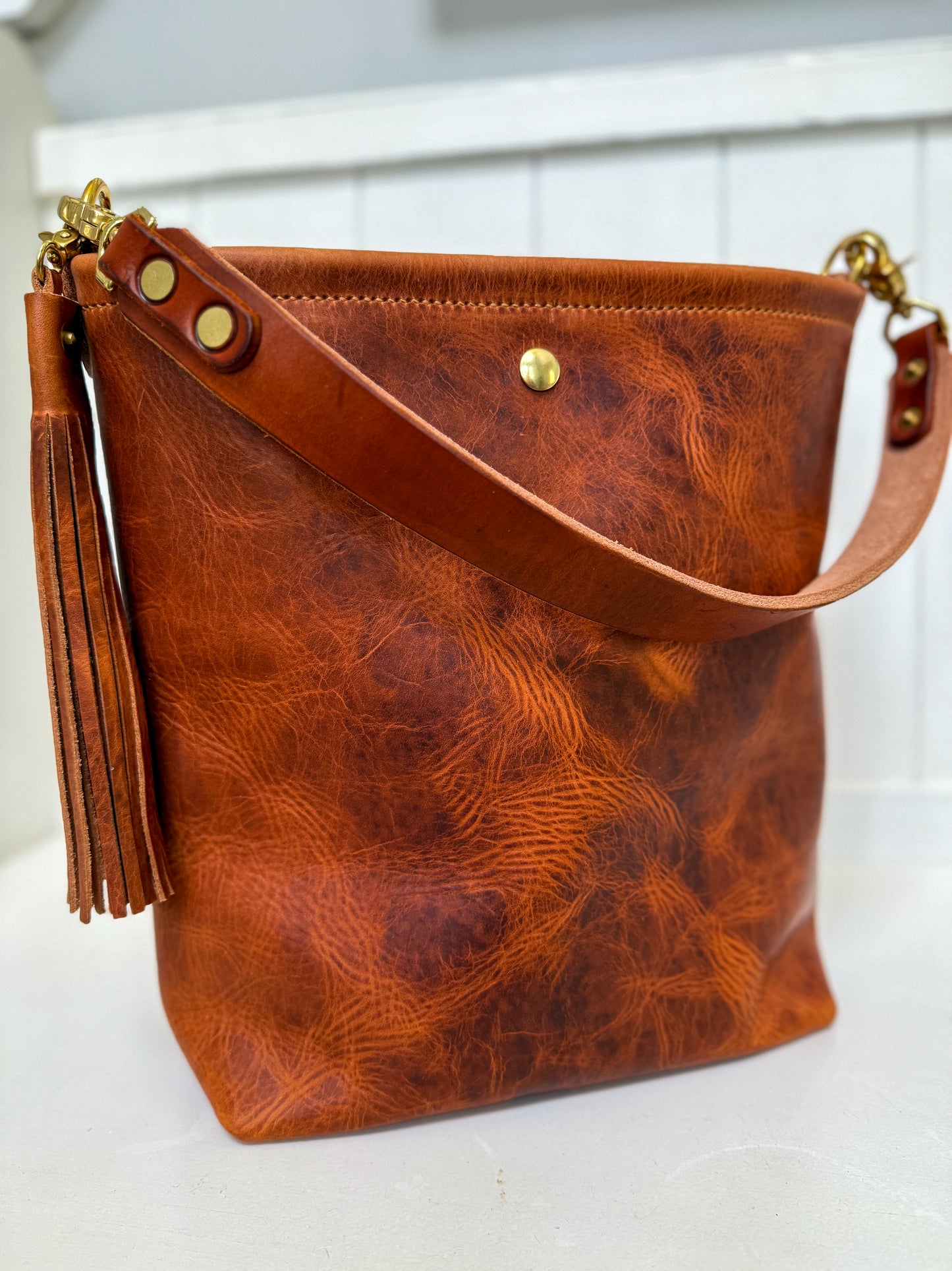 Braxton Bucket in Horween Natural Derby