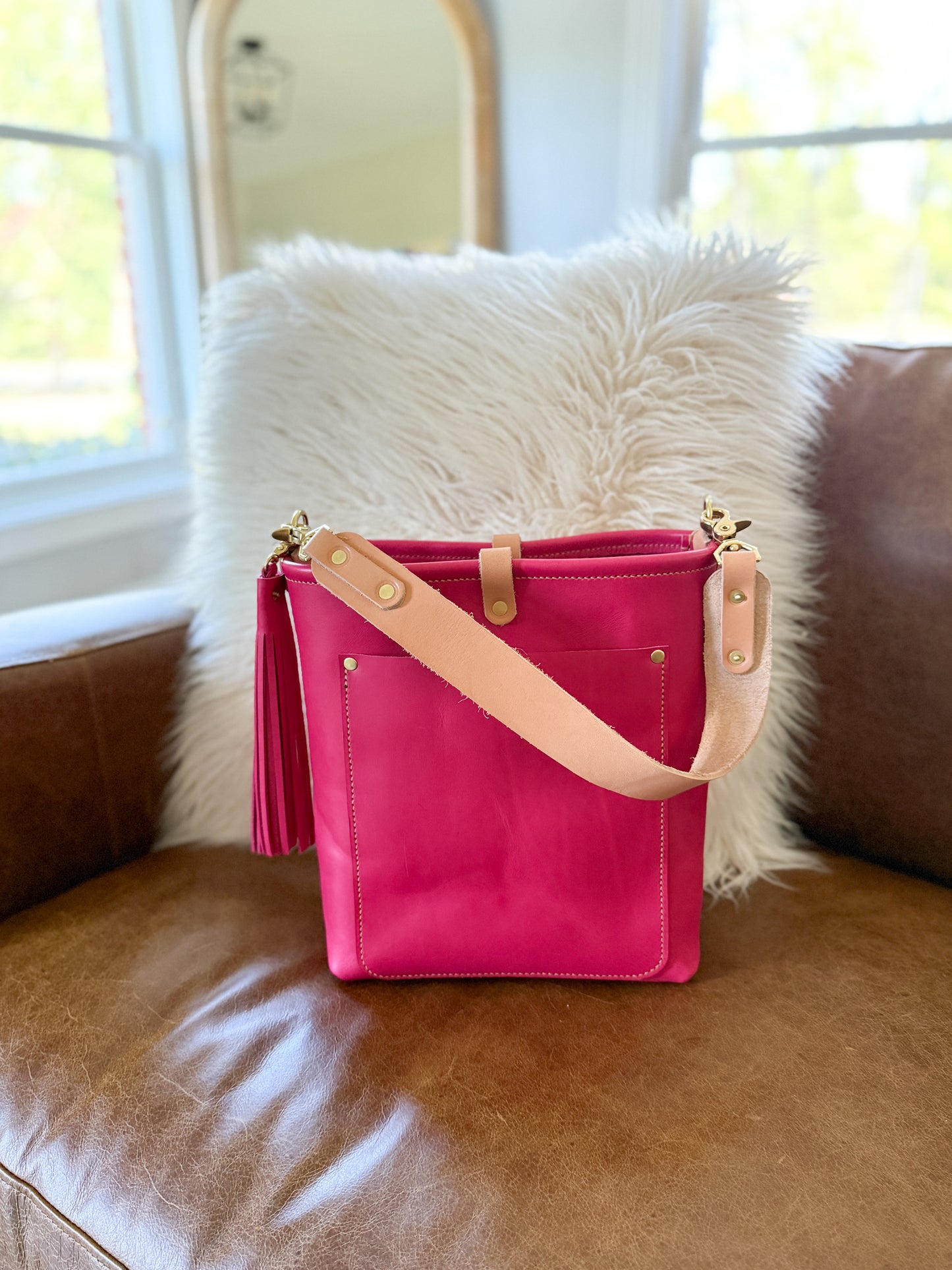 Bennett Bucket in Fuscia Vachetta (non-milled)