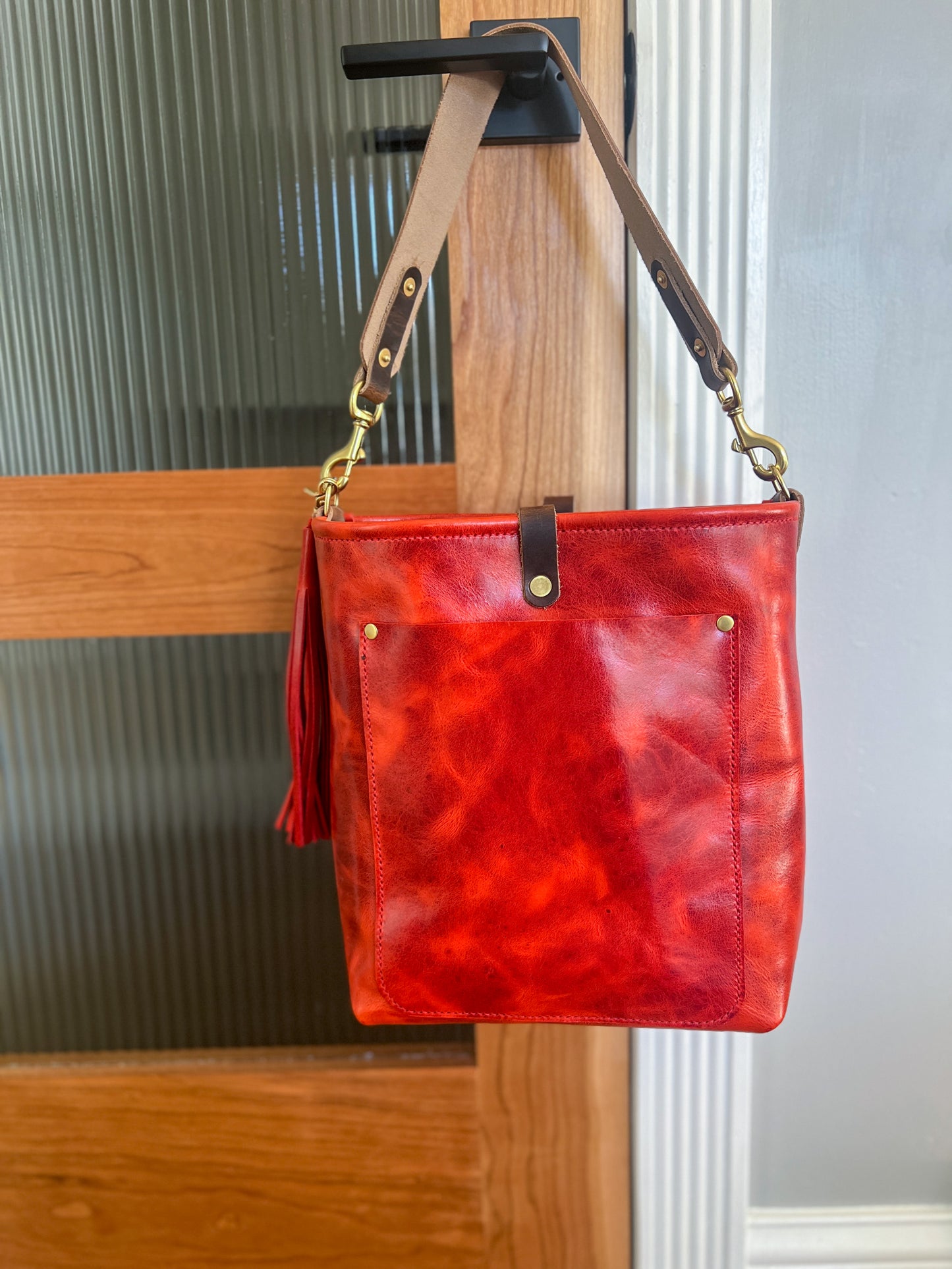 Bennett Bucket in Chili Pepper Full Grain Leather