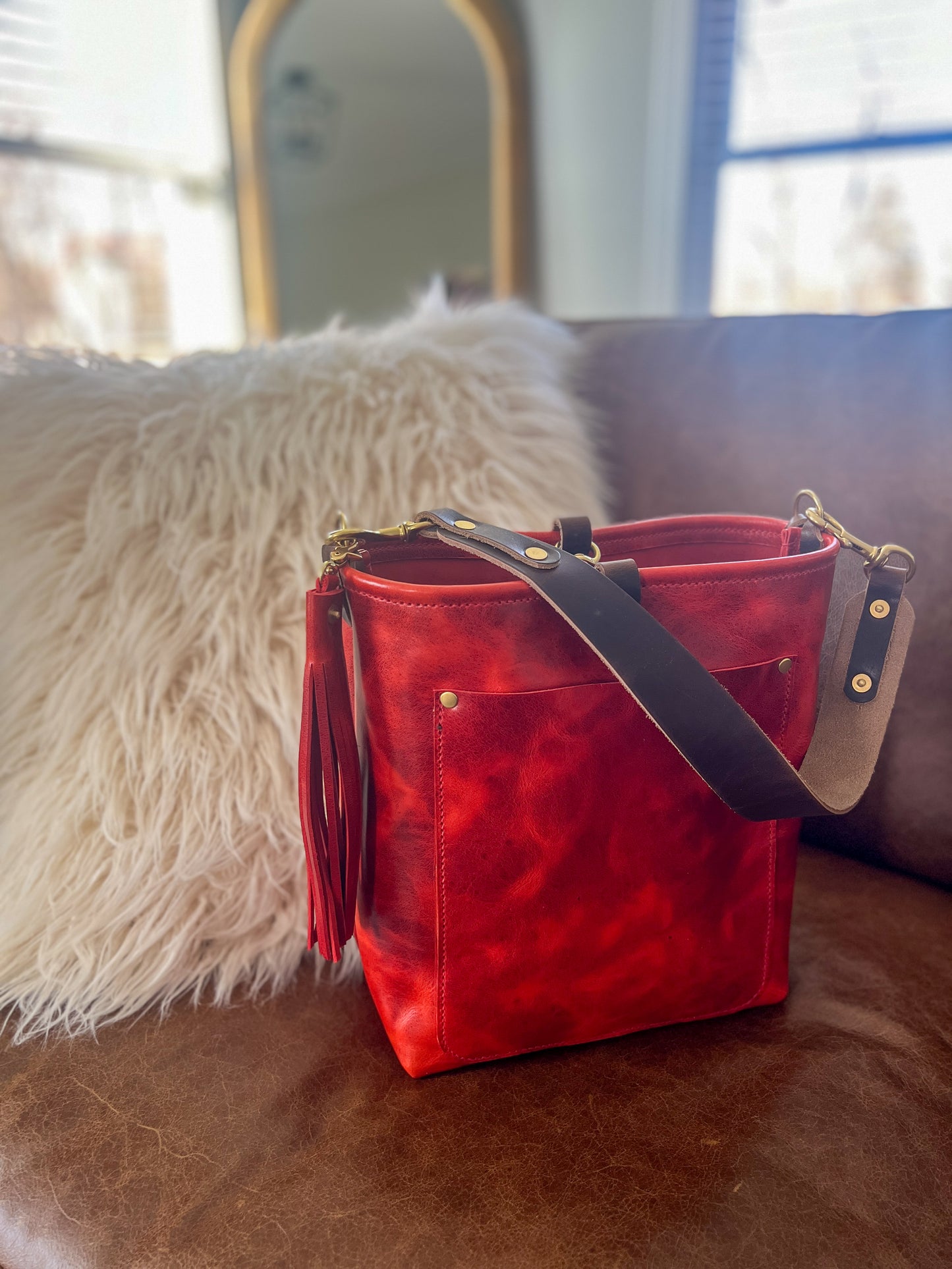 Bennett Bucket in Chili Pepper Full Grain Leather