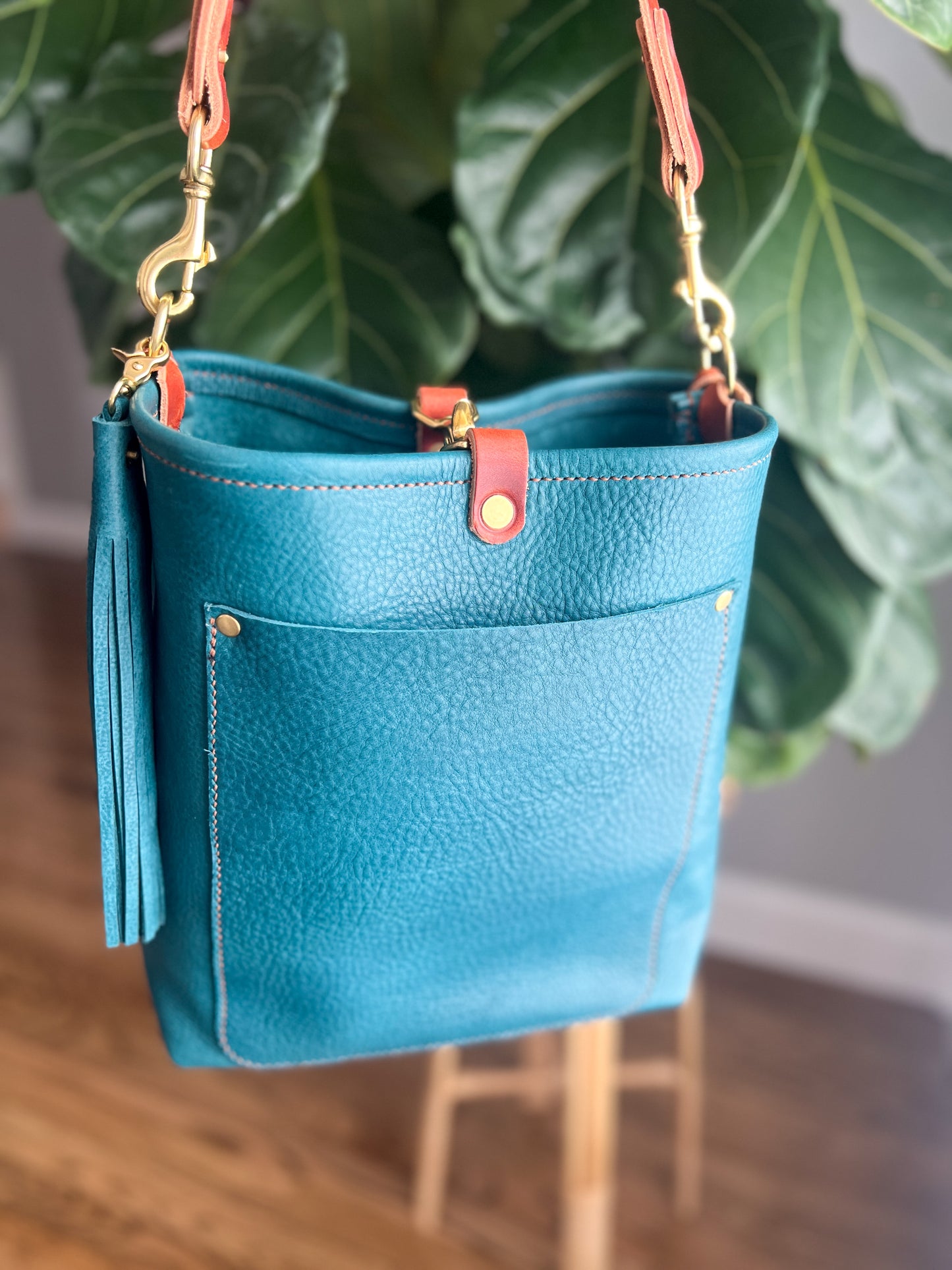 Bennett Bucket in Italian Blue Jeans Full Grain Leather