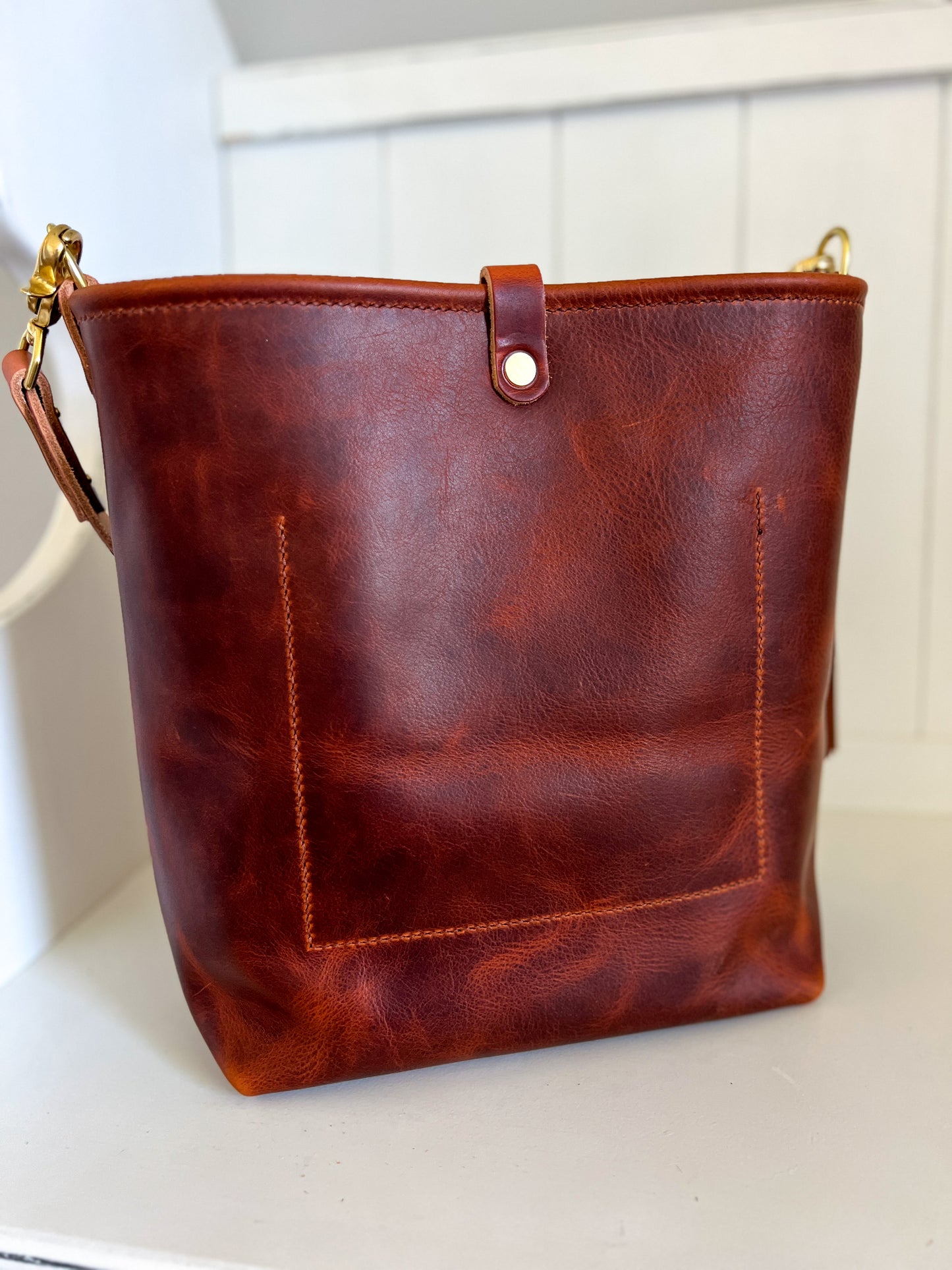 Bennett Bucket in Amber Full Grain Leather