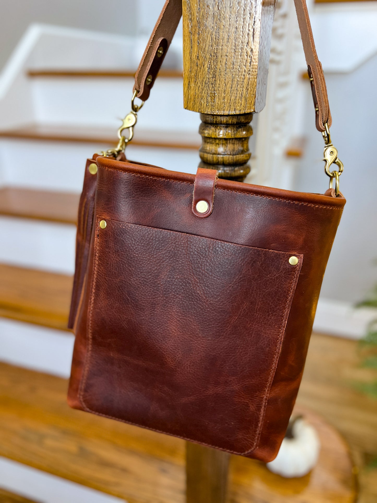 Bennett Bucket in Amber Full Grain Leather