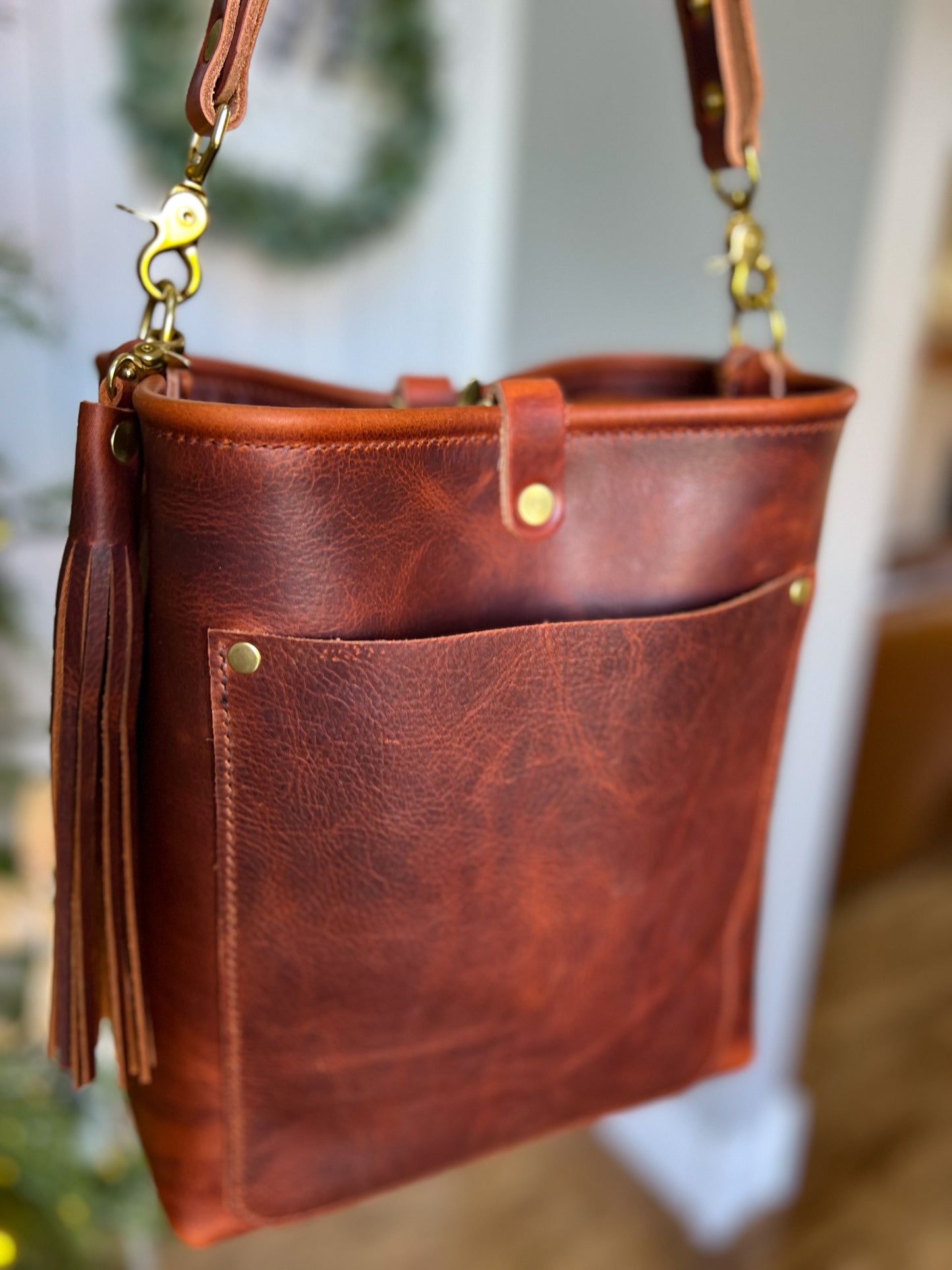 Bennett Bucket in Amber Full Grain Leather