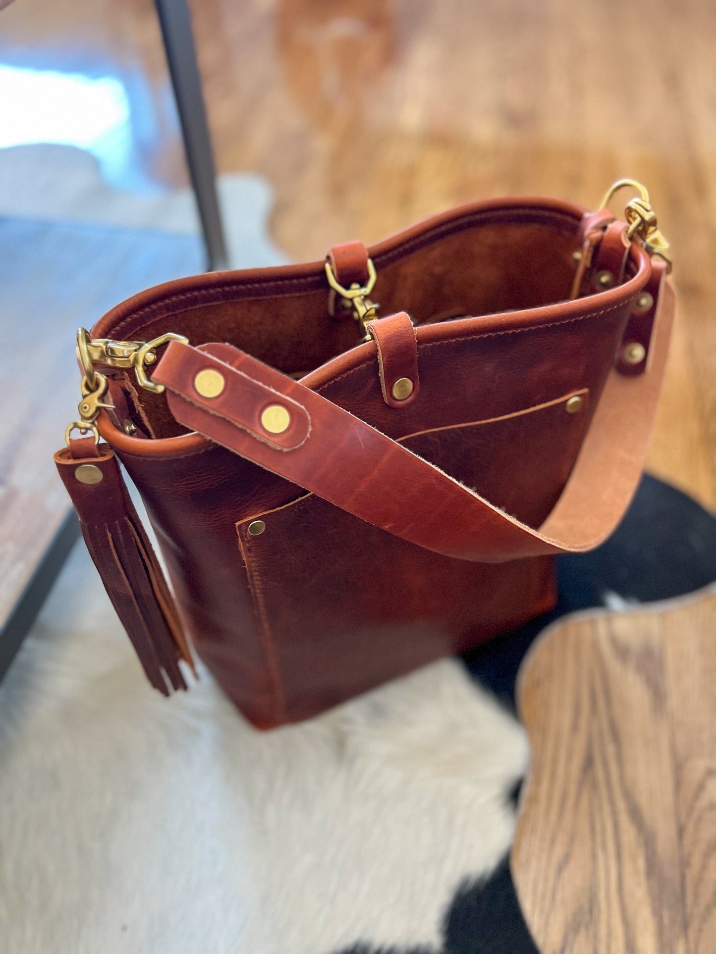 Bennett Bucket in Amber Full Grain Leather