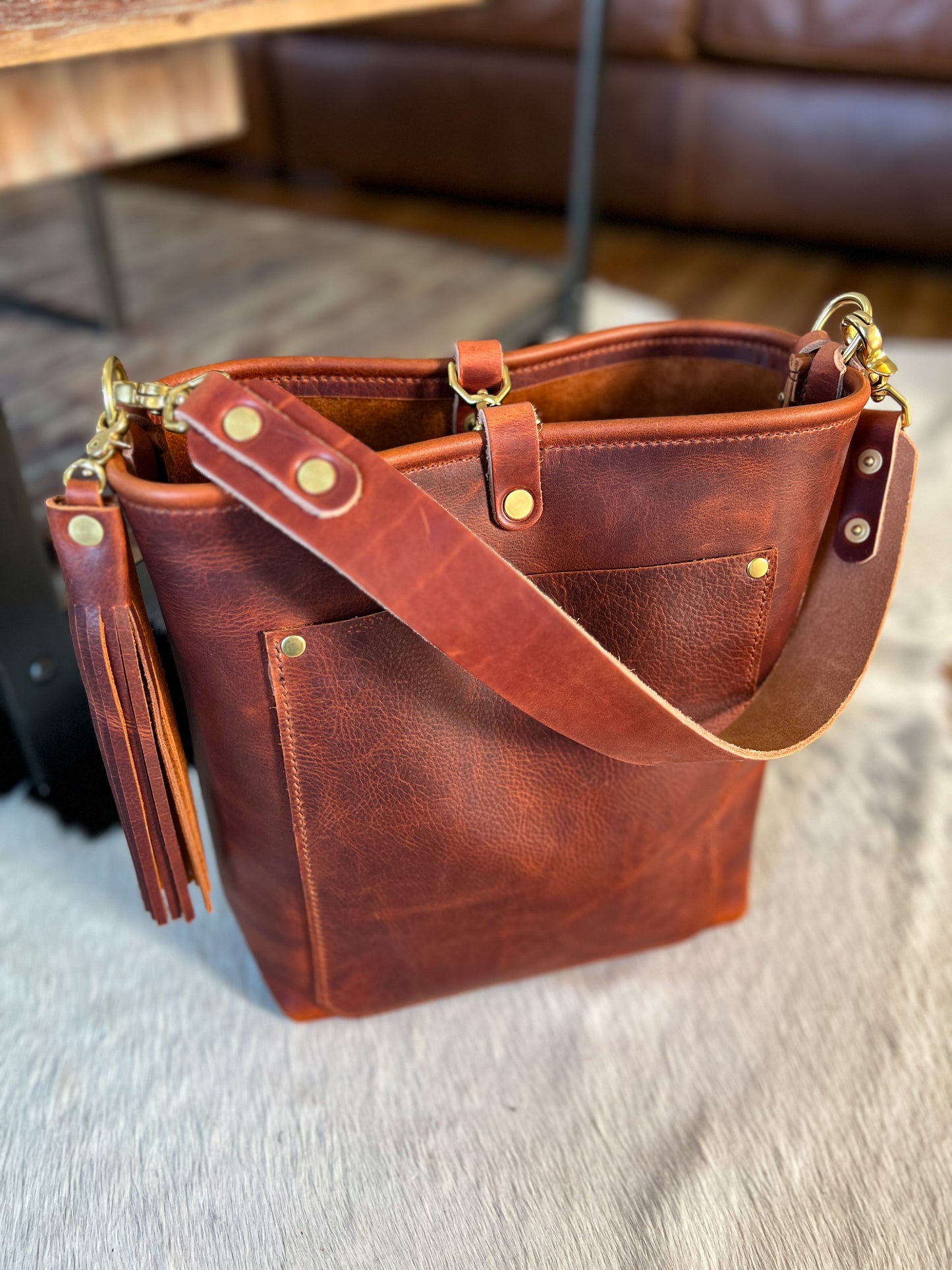 Bennett Bucket in Amber Full Grain Leather