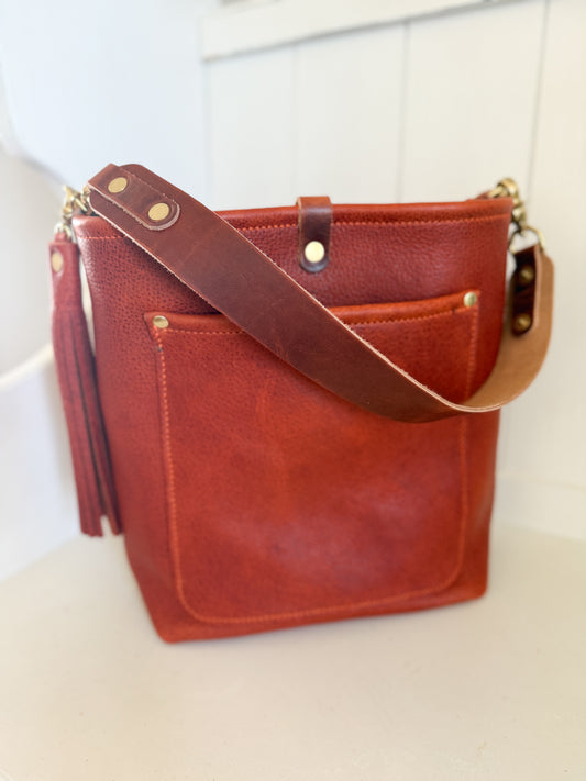 Bennett Bucket in Brick Bison Full Grain Leather