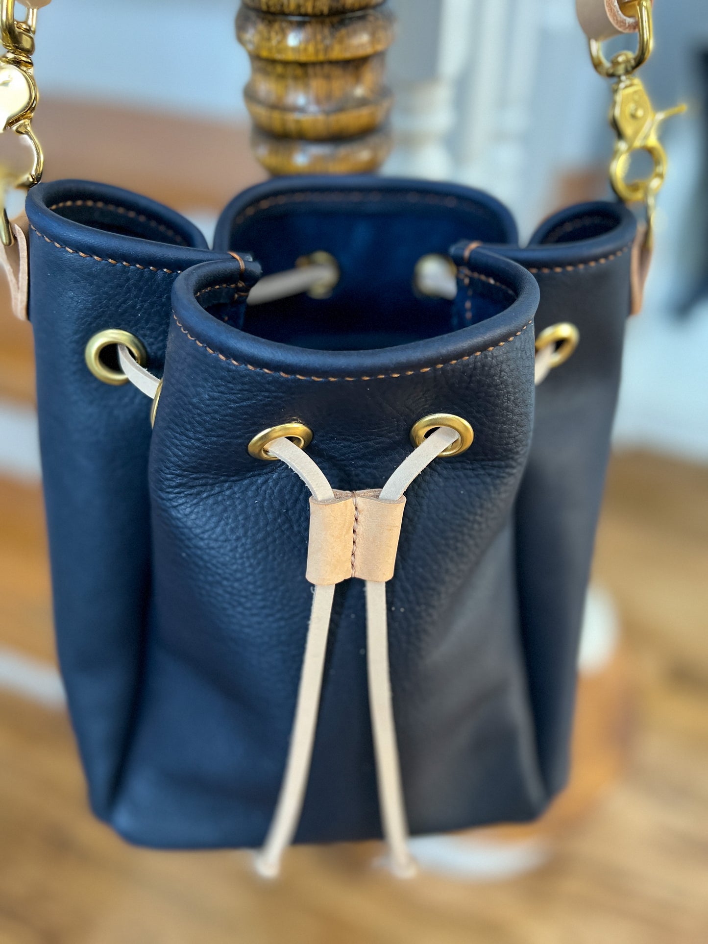 Emery Drawstring Bucket in Navy Kodiak