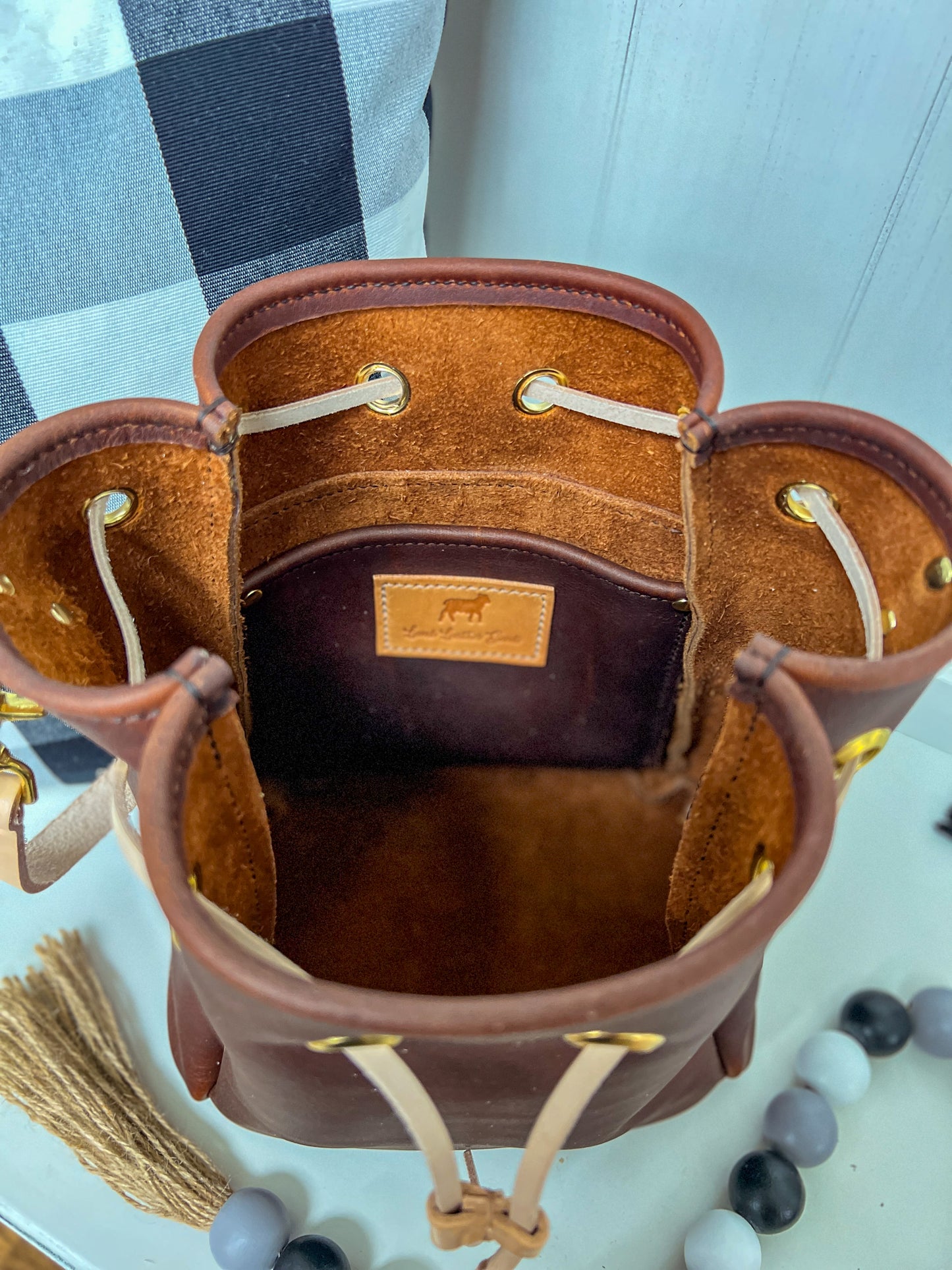 Emery Drawstring Bucket in Tan Kodiak